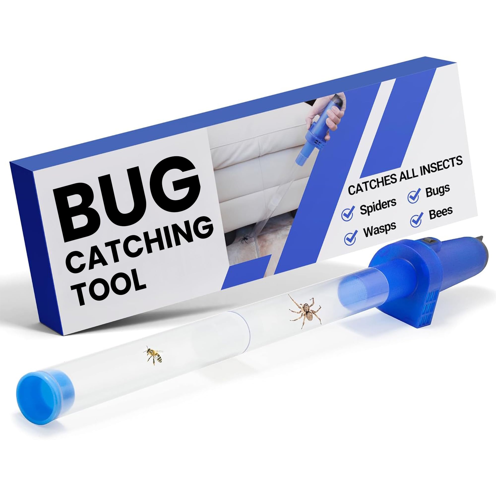 Sonic TechnologyTurbo BugBuster Insect Vacuum Catcher - Bug Vacuum Catcher for Kids & Adults - 24" Overall Extension with Tapered Nozzle - Insect Picker with Long Nozzle for Stink Bugs - 24" Blue