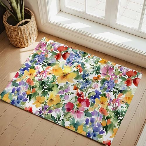 Miniatura 12 de Round Rugs 3 Feet, Green Yellow Floral Non Slip Area Rugs for Living Room, Bedroom, Barhroom, Entryway, Purple Blue Watercolor Retro Leaf Soft