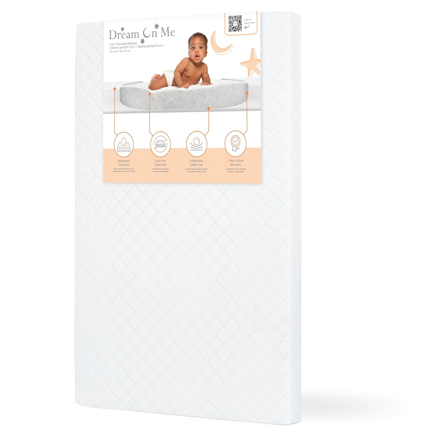 Dream On Me Holly 3” Mini/Portable Crib Mattress, Greenguard Gold & JPMA Certified, Fits Portable & Mini Cribs, Lightweight Fiber Core, Waterproof Vinyl Cover, Easy to Clean
