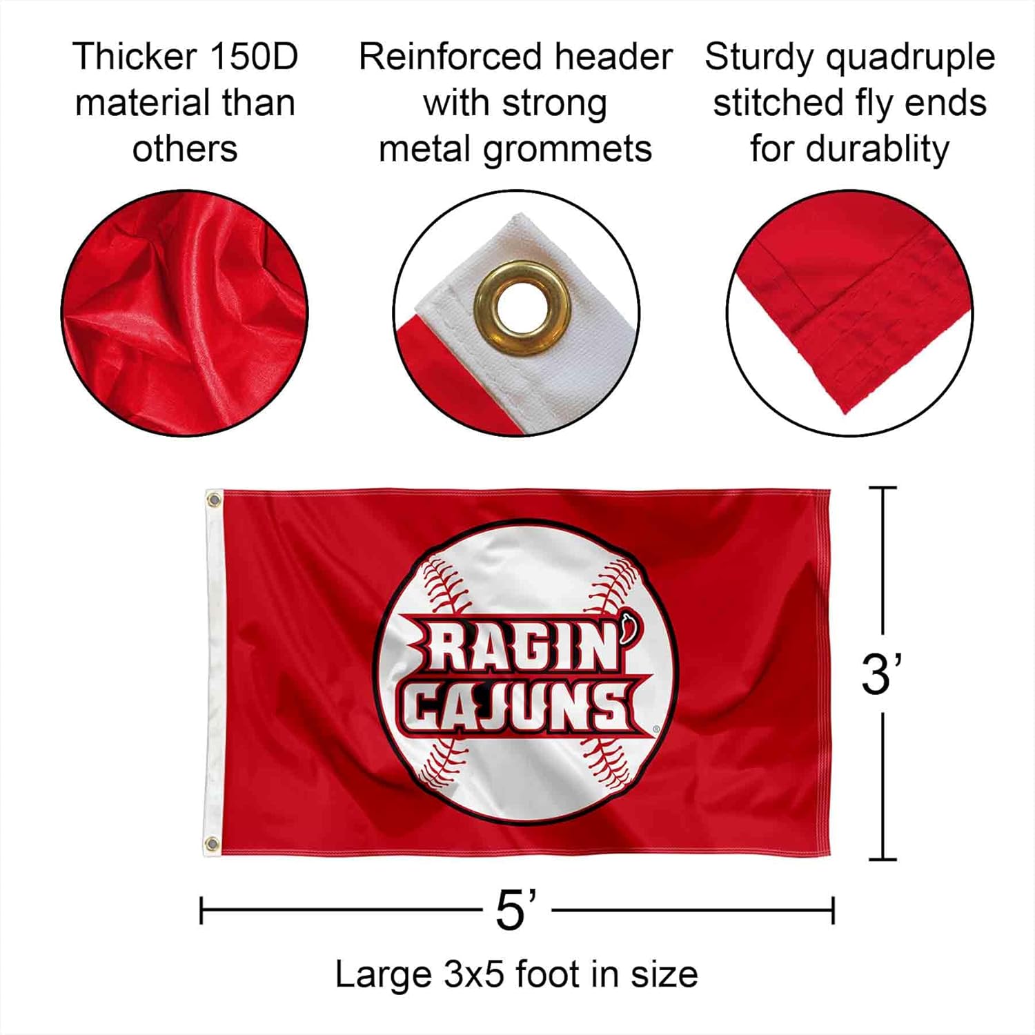 Louisiana Lafayette Ragin Cajuns Baseball Banner Grommet Flag