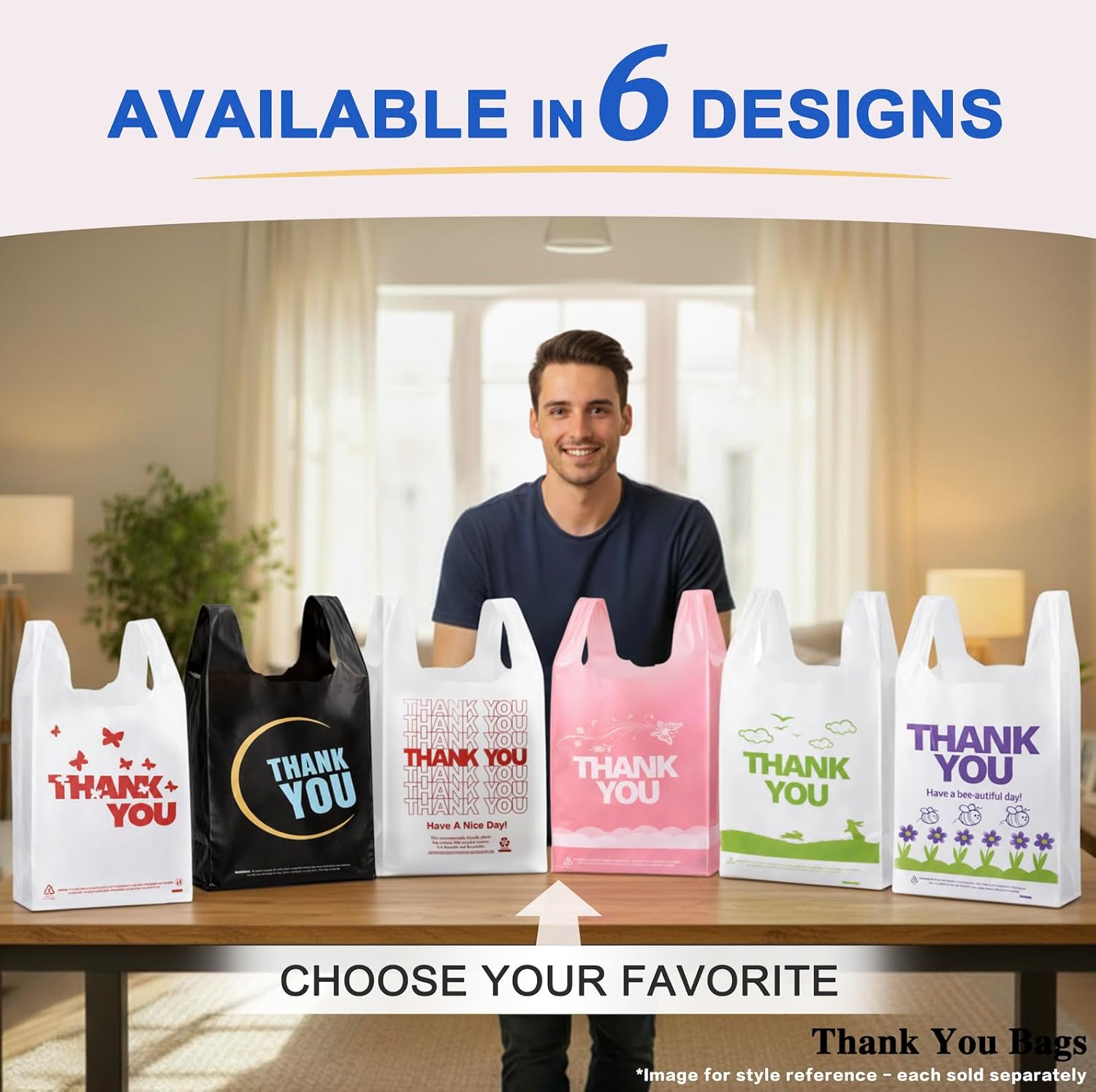 YoYoRain 1000 Pack White Thank You T-Shirt Bags with Handles, 11"x6"x21" Plastic Shopping Bags for Grocery, Retail & Takeout - Image 2