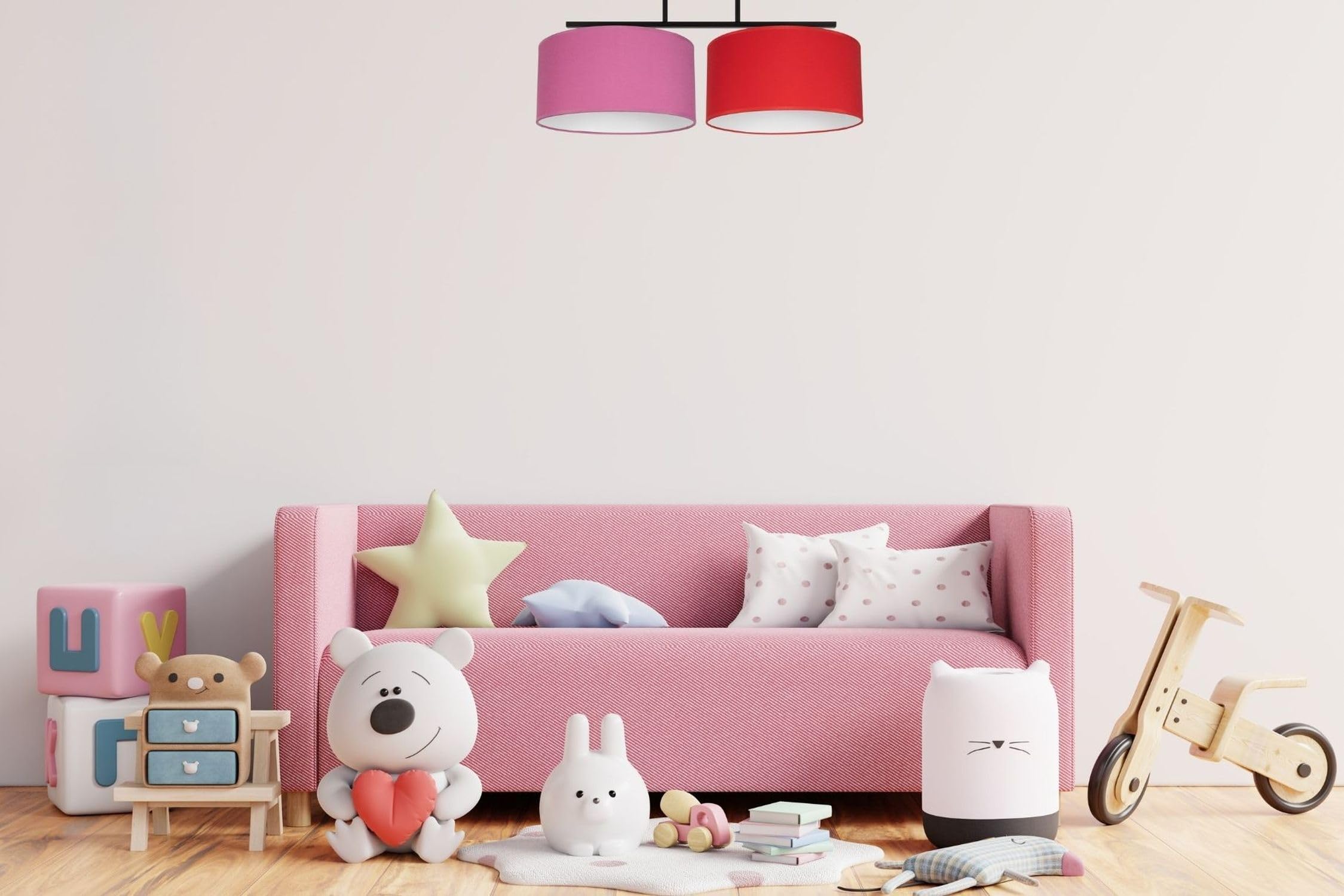 Licht-Erlebnisse Deckenlampe Stoffschirm Metall Rosa Rot Wohnzimmer Schlafzimmer Flur lang 70 cm E27 blendarm wohnlich gemütliche Deckenleuchte Esszimmer BIRNO