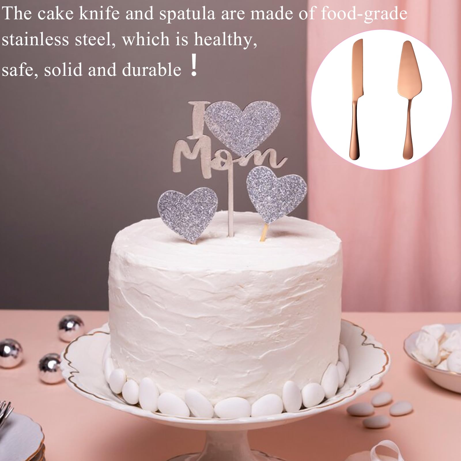 NAMIC 2 Piezas Juego de Cuchillo Y Servidor para Pastel de Boda, Juego de Corte de Primera Calidad, Corte de Pastel para Fiesta Cumpleaños Celebración (Oro Rosa)