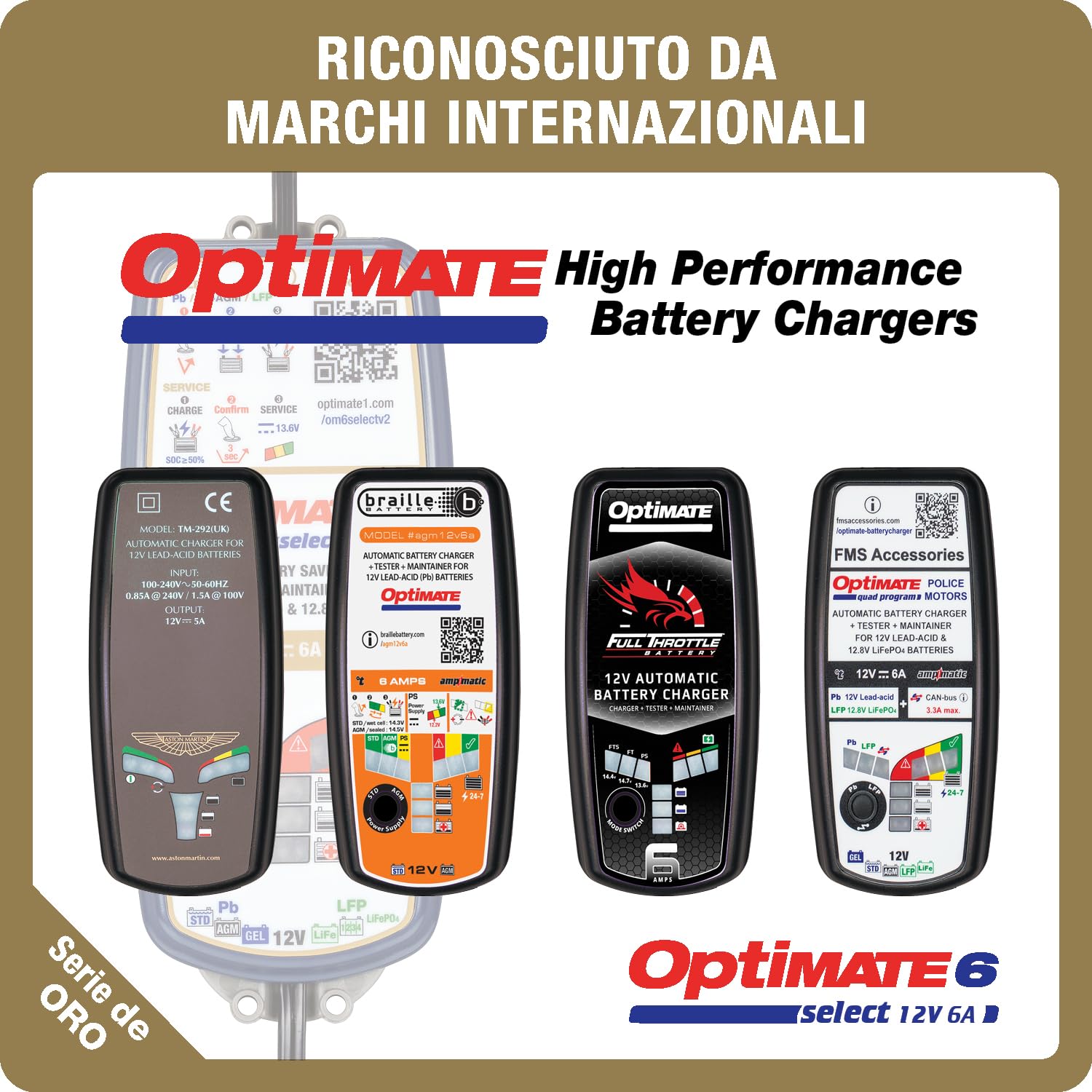 OptiMate Caricabatterie 6 Select V2 12 V 6A – Caricabatterie intelligente a 9 fasi e supporto per batterie AGM, GEL, STD, EFB e Lithium LiFePO4 – Ripristina le batterie a scarica profonda da 0,5 V