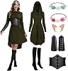 Medieval Clothing Costume Womens Set Renaissance Costume Robe Hooded Dress Halloween Costume Elf Cosplay with Elf Ears Corset Arm Protectors