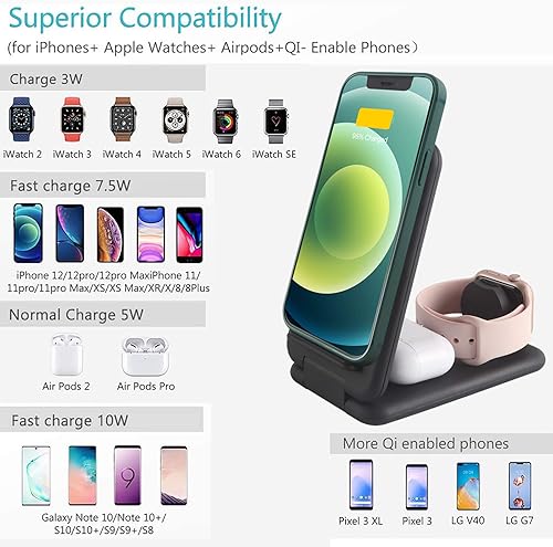 Miniatura 3 de elec Space Cargador inalámbrico, estación de carga inalámbrica rápida plegable 3 en 1 con certificación Qi para iPhone 14131211XXRXs Max, Apple
