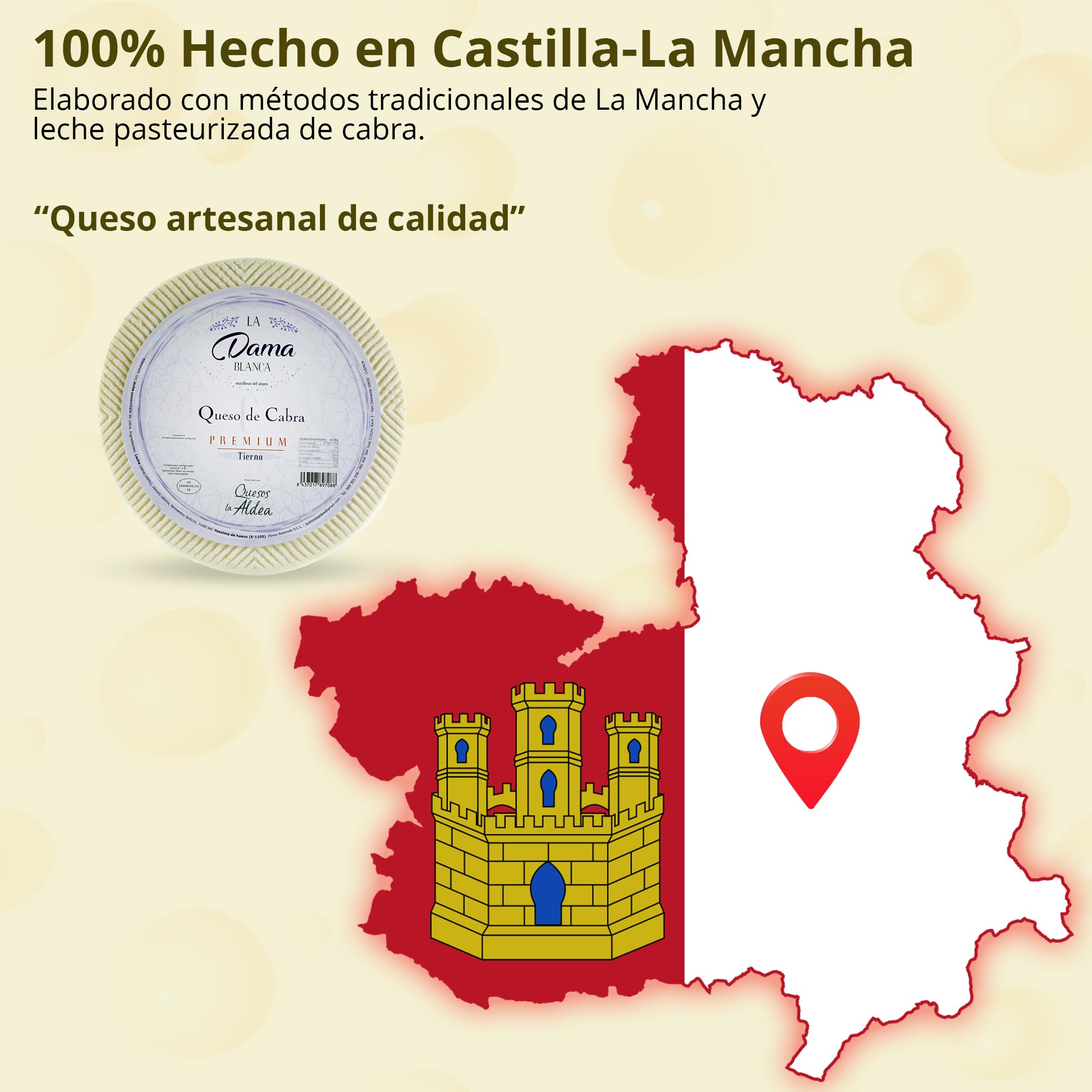 Queso Artesano de Cabra Tierno 1 kg - Queso Castilla-La Mancha para Ensalada y Tapas