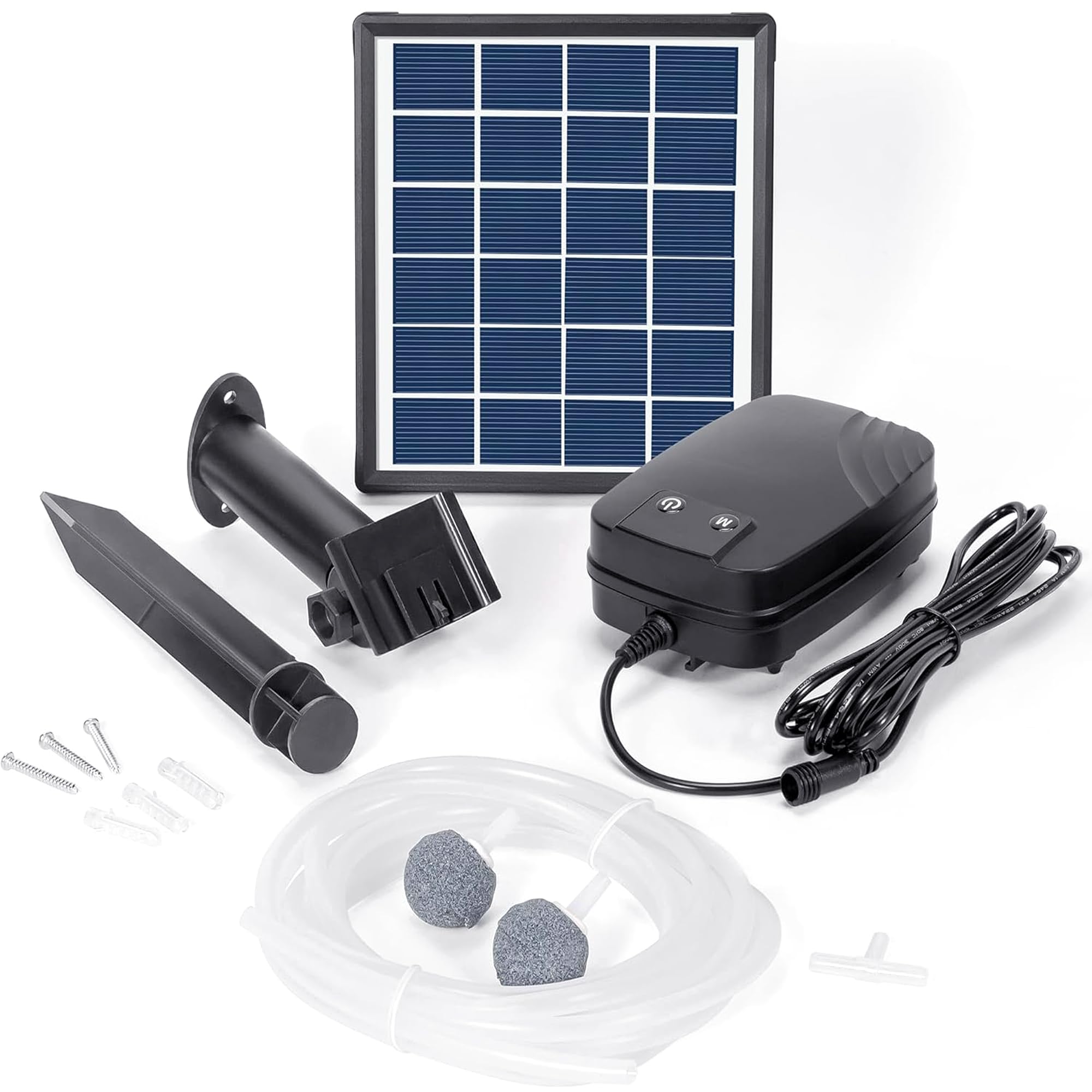 Biling 2.5W Solar Pond Aerator with 2200mAh Battery, 3 Modes Solar Air Pump Oxygenator for 100-600L Small Garden Ponds Fish Tank Hydroponics Aquarium, 3m Silicone Tube 2 Air Stones