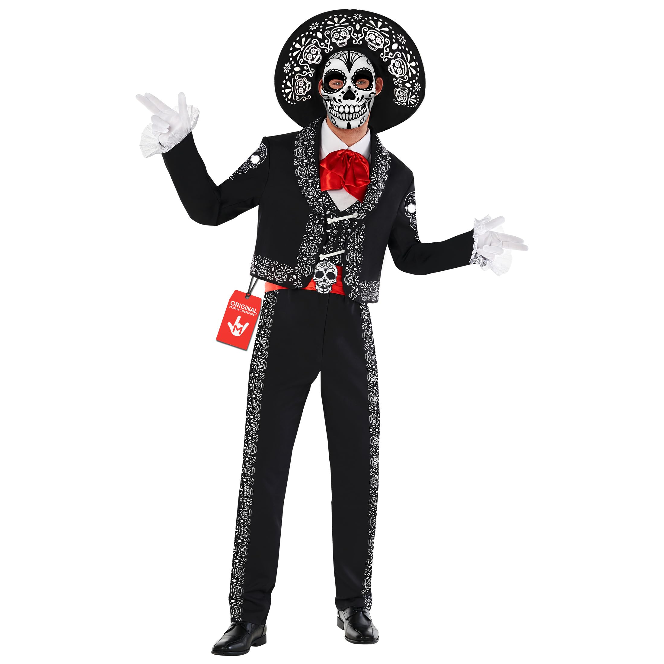 Morph Disfraz Catrina Mariachi Hombre Día Muertos Esqueleto Chaqueta Chaleco Pantalón Sombrero Máscara Calavera