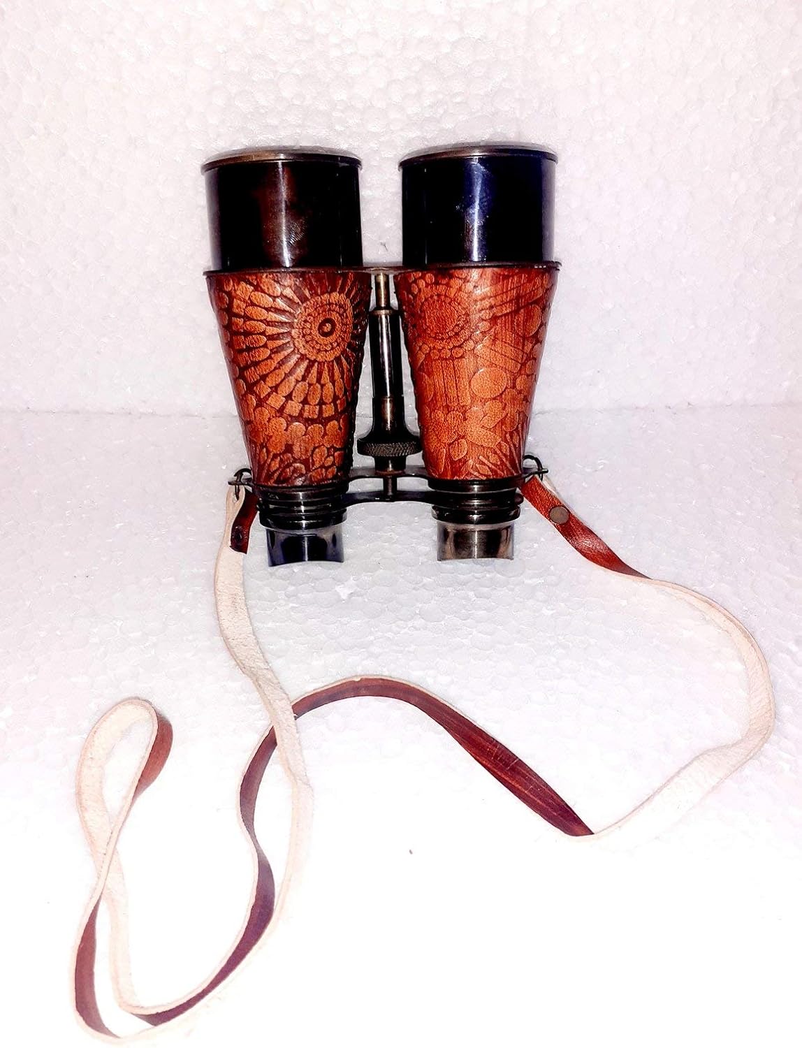 7 Inch Black Antique Brass Antique Nautical Vintage Retractable Navy Binocular with Leather