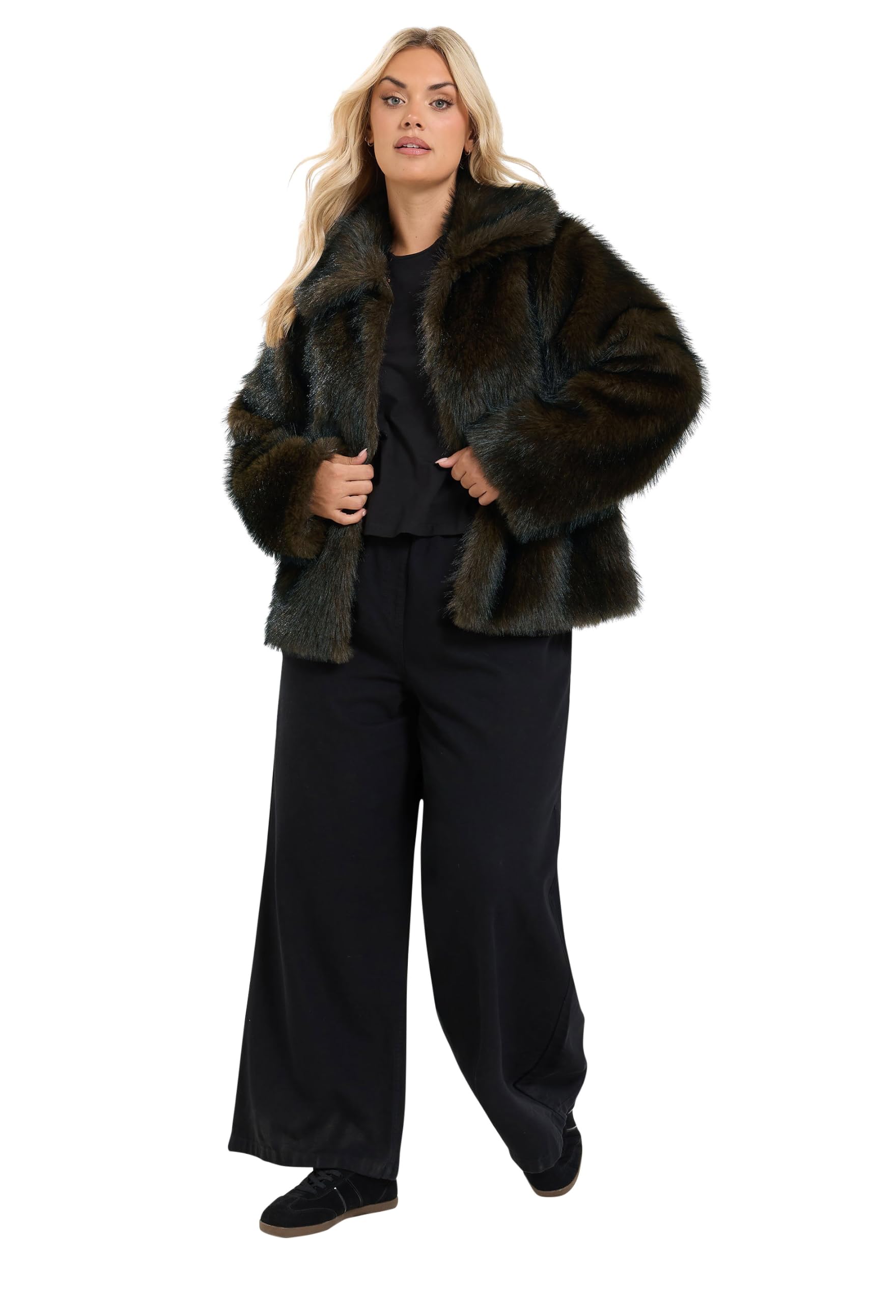 Yours Curve Faux Fur Tipped Coat - Women's - Plus Size Curve