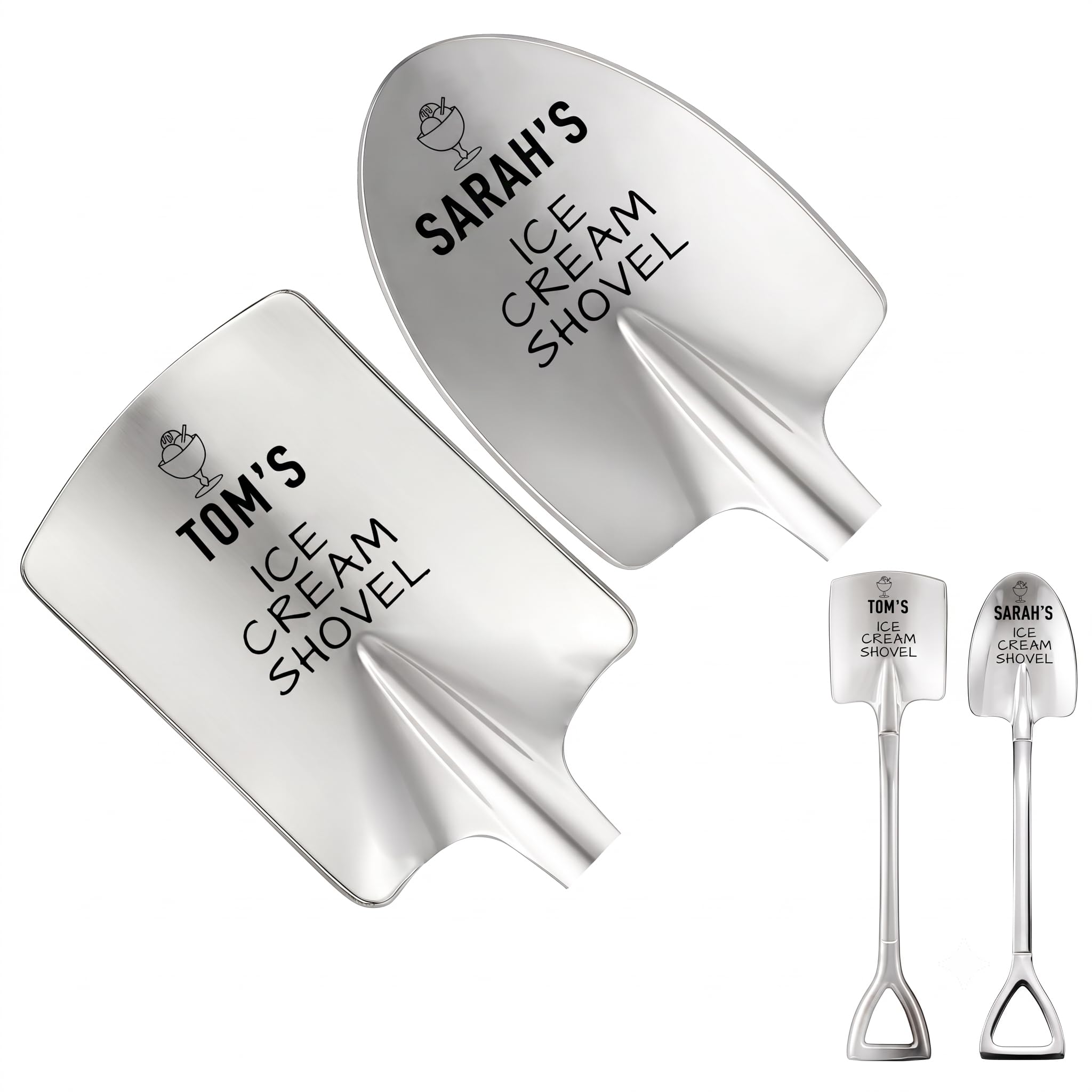 Personalised 2Pcs Ice Cream Scoops Engraved Stainless Steel Ice Cram Shovel for Ice Cream Lover Personalised Gifts for Dad Grandad Women Boyfriend Fathers Day Birthday Christmas (2Pcs, Design 1)