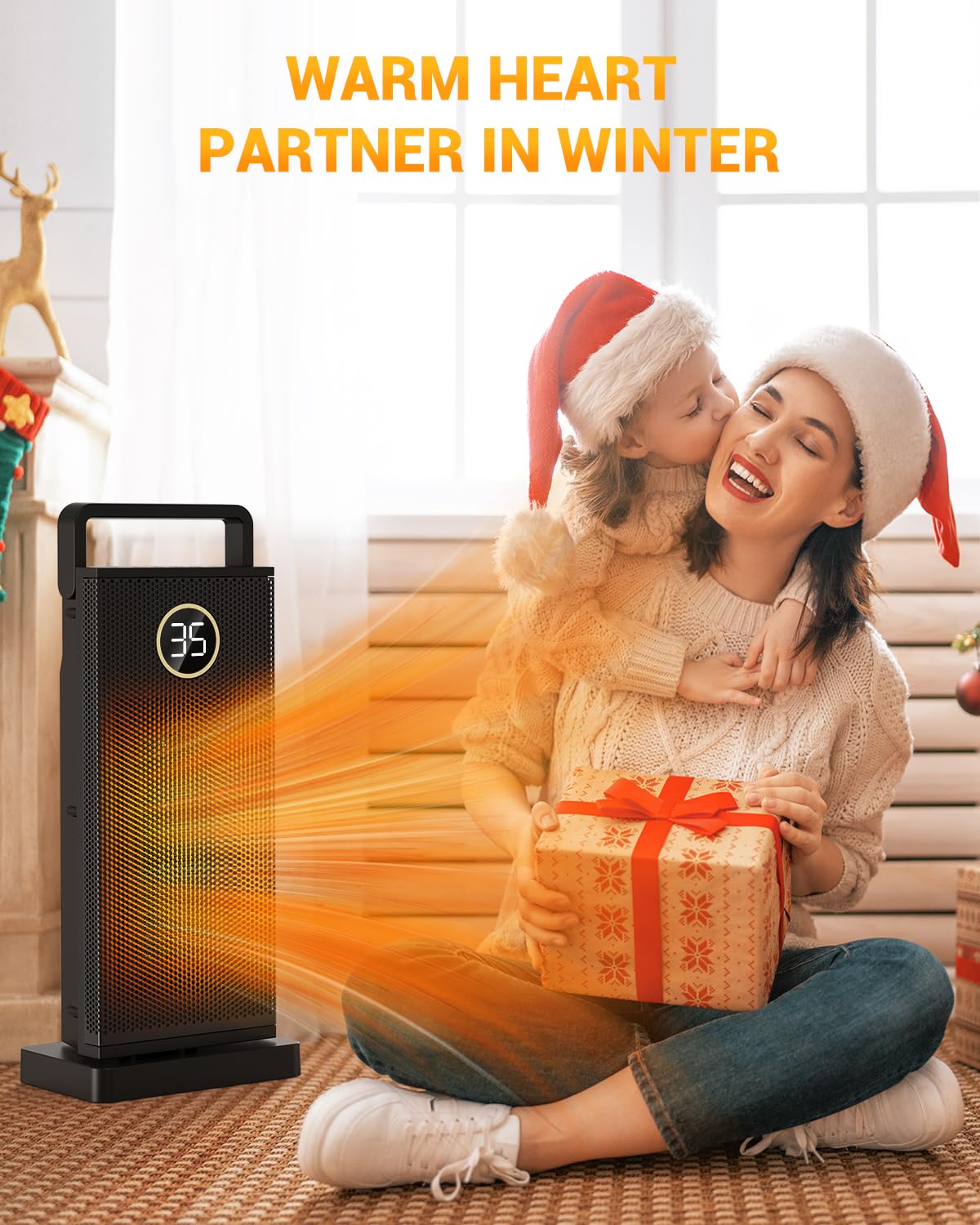 Heizlüfter Energiesparend, 1500W 3 Heizmodi Keramik Elektrische Heizung, 70° oszillierend, Berhitzungs- & Kippschutz, Leise Raumheizgerät für Betrieb im Büro, Wohnzimmer, Schlafzimmer (2000W)