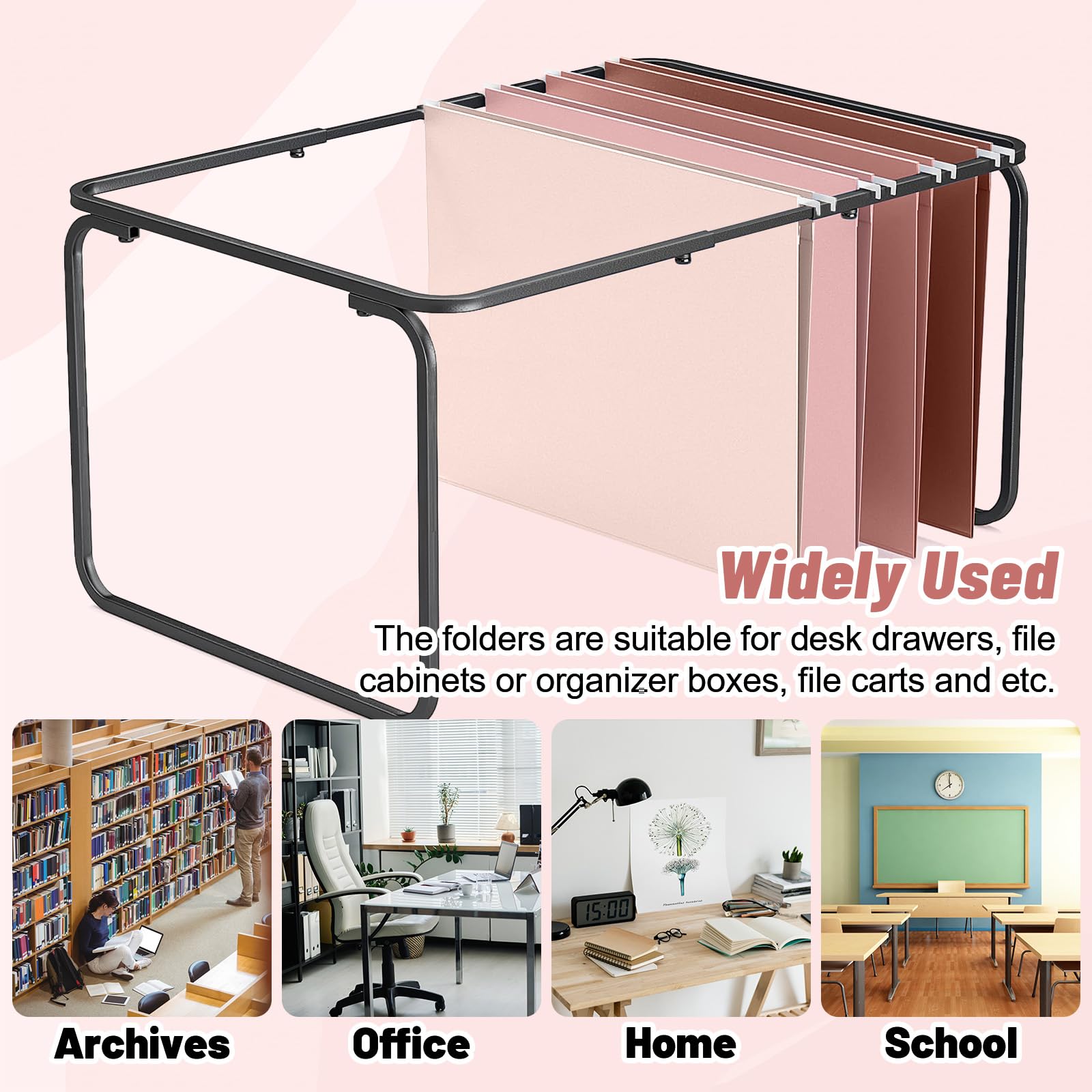 Whaline Hängemappen, Briefgröße, 4 Farben, Rosa, mit Register, für Zuhause, Büro, Klassenzimmer, 23,6 x 31,8 cm, 36 Stück