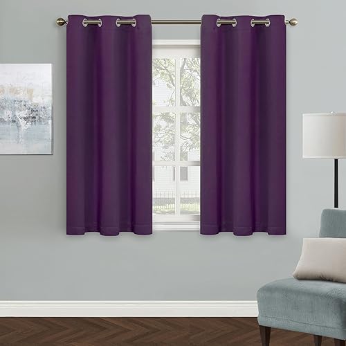 MYSKY HOME - Cortina opaca para dormitorio, con ojales, increíble tejido triple y aislamiento térmico, 1 panel de cortina de 107 x 114 cm, morado