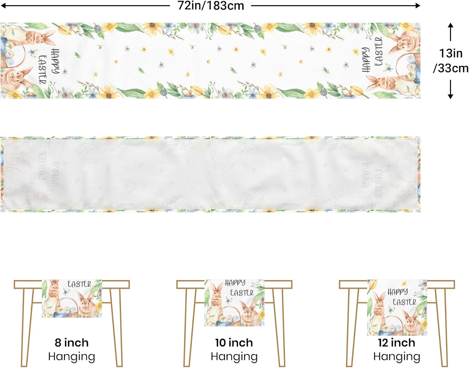 Easter Table Runner 72 inches Long, Easter Decorations for The Home, Bunny Floral Farmhouse Easter Table Decorations for Indoor Outdoor Home Holiday Party Decor (Rabbit Decor Runner, 13x72 inch) : Home & Kitchen