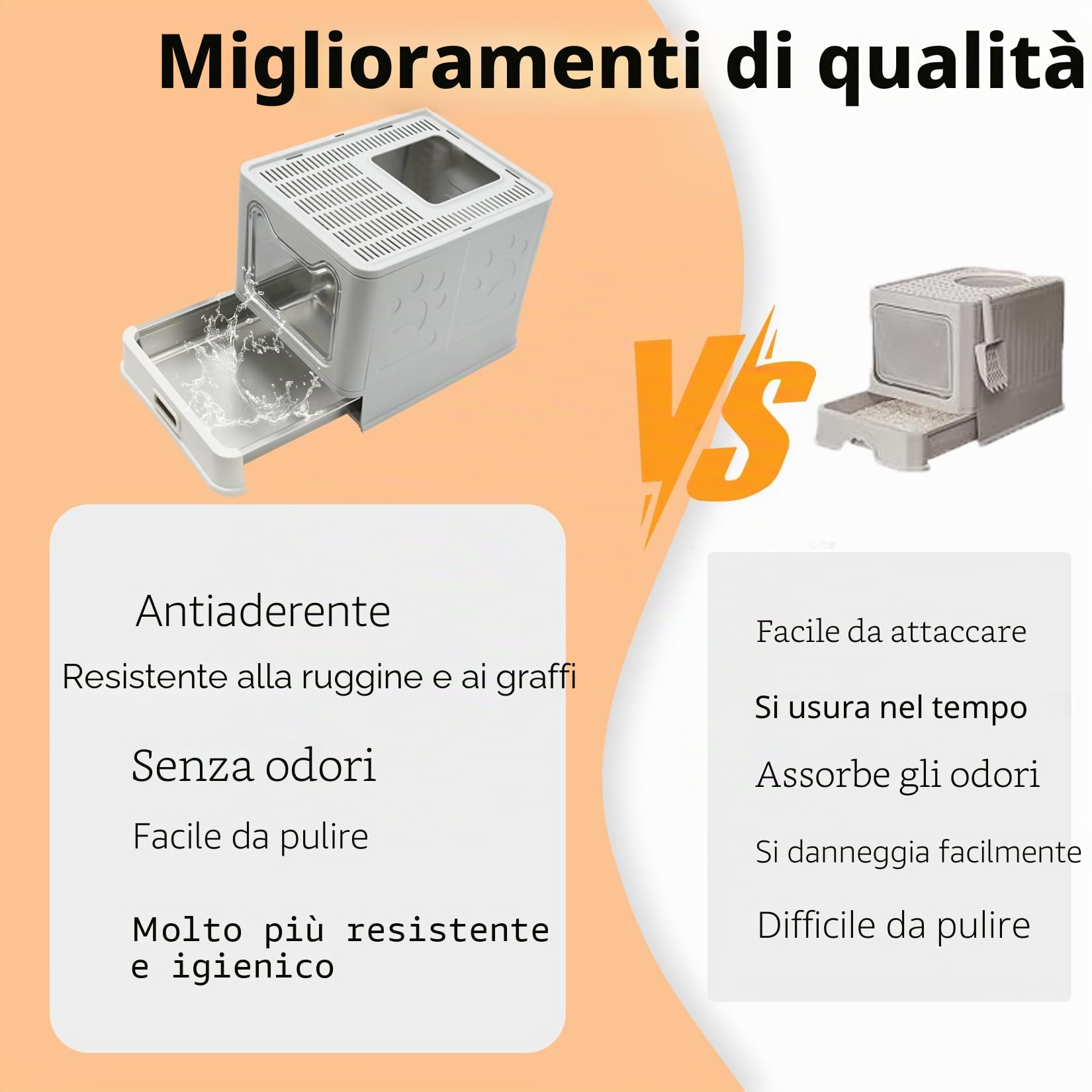 BingoPaw Lettiera Gatto Chiusa Acciaio Inox Cassetto Facile da Pulire | Per Peso Inferiore a 5 kg, Staccabile, Antiodore, con Paletta