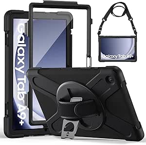 Gerutek Coque Antichoc pour Samsung Galaxy Tab A9 Plus/Tab A9+ 11" 2023 (SM-X210/X216/X218), Étui Robuste avec Protection d'écran, Support Rotatif à 360°, Dragonne et Bandoulière