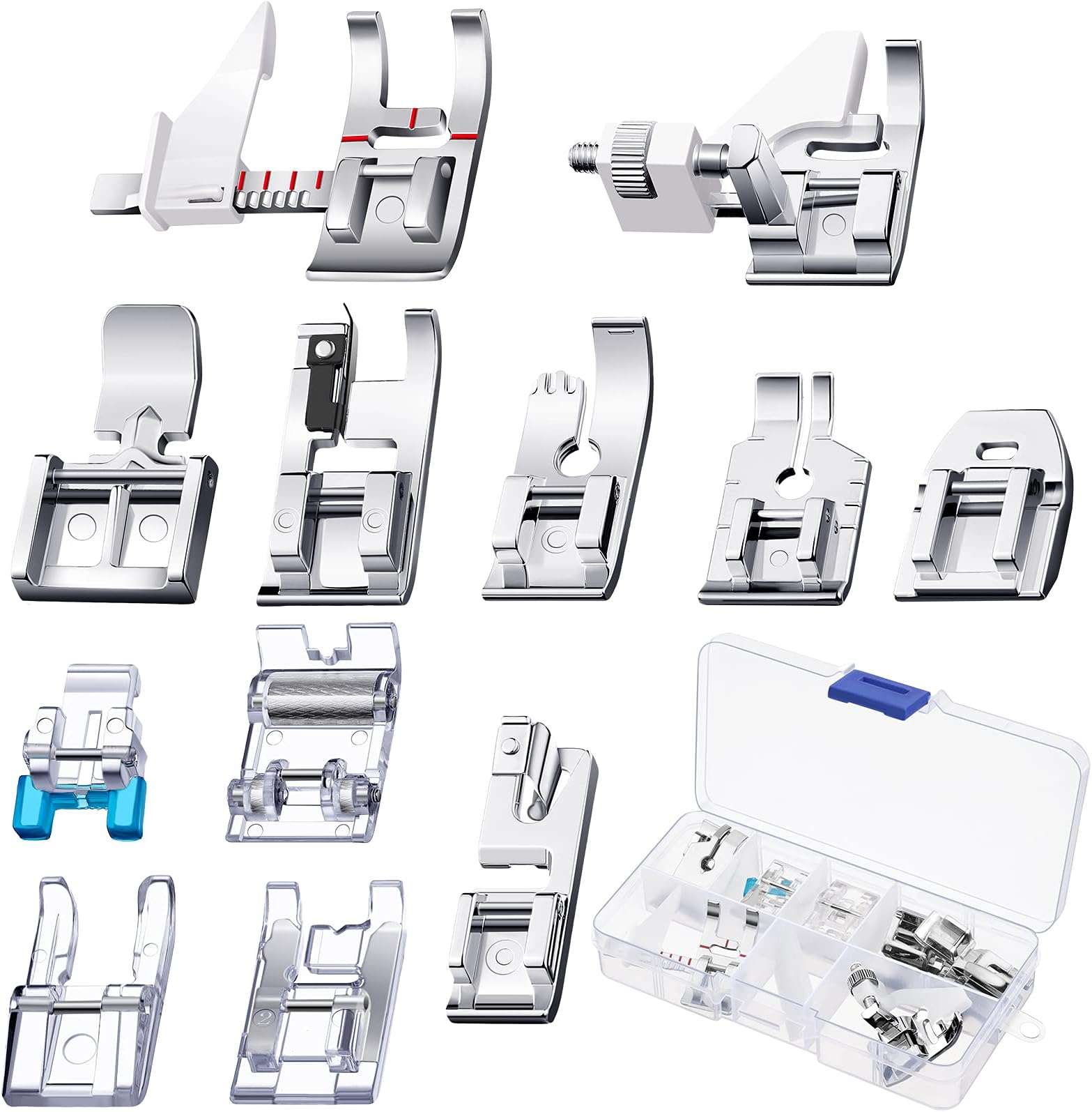 Mudder 12 Pieces Sewing Machine Presser Foot Set Sewing Machine Spare Parts Accessories Multifunctional Sewing Foot Presser for Most Sewing Machines