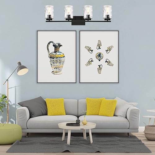 Miniatura 3 de TULUCE Lámpara de tocador de baño de 4 luces sobre espejo, aplique de pared de baño negro para interiores con vidrio martillado transparente,