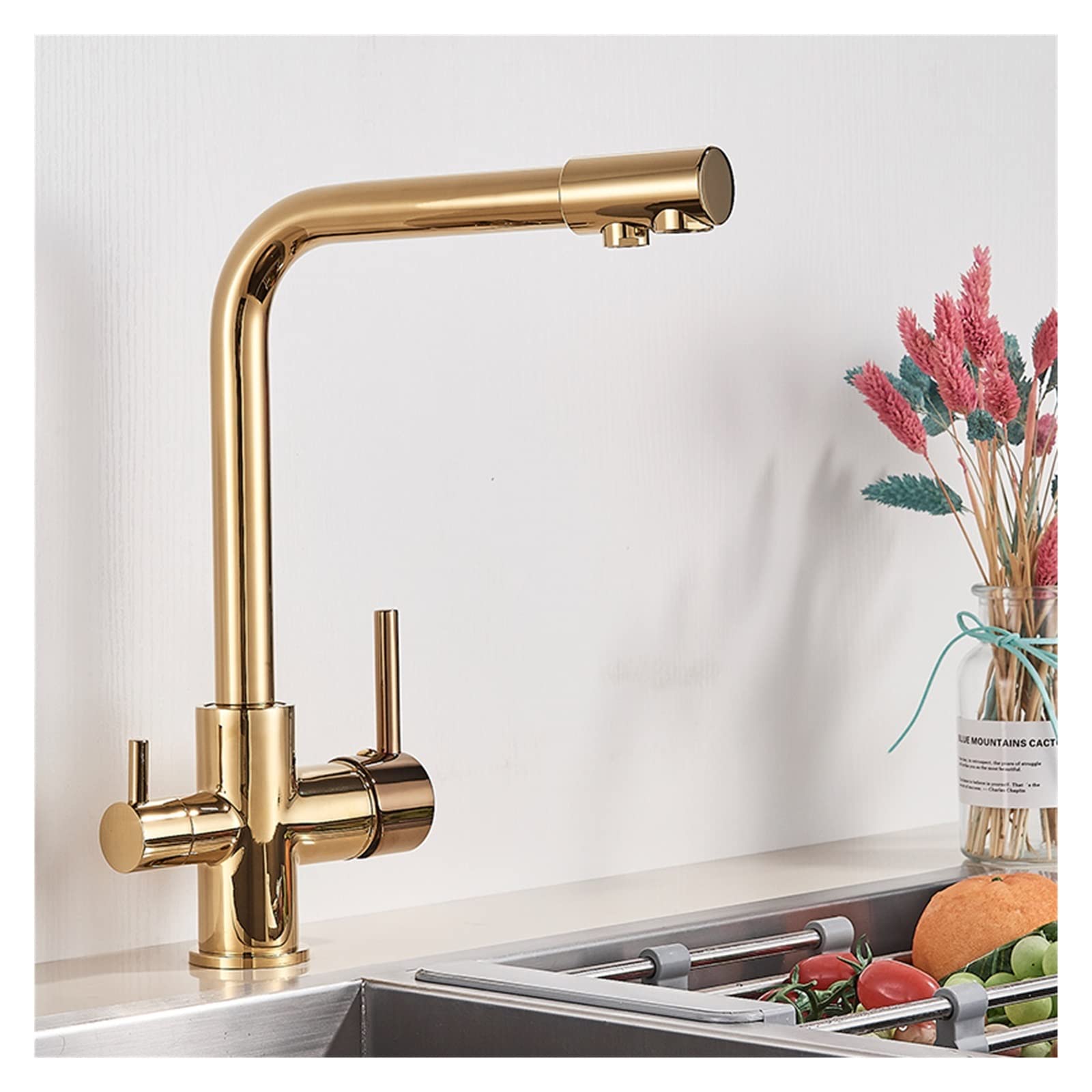 FCXWEVR Modern Black Grey Kitchen Faucet with Water Filter - Hot & Cold Mixer Tap for Clean Drinking Water - Stylish Cromo Sink Tap Kitchen Accessories