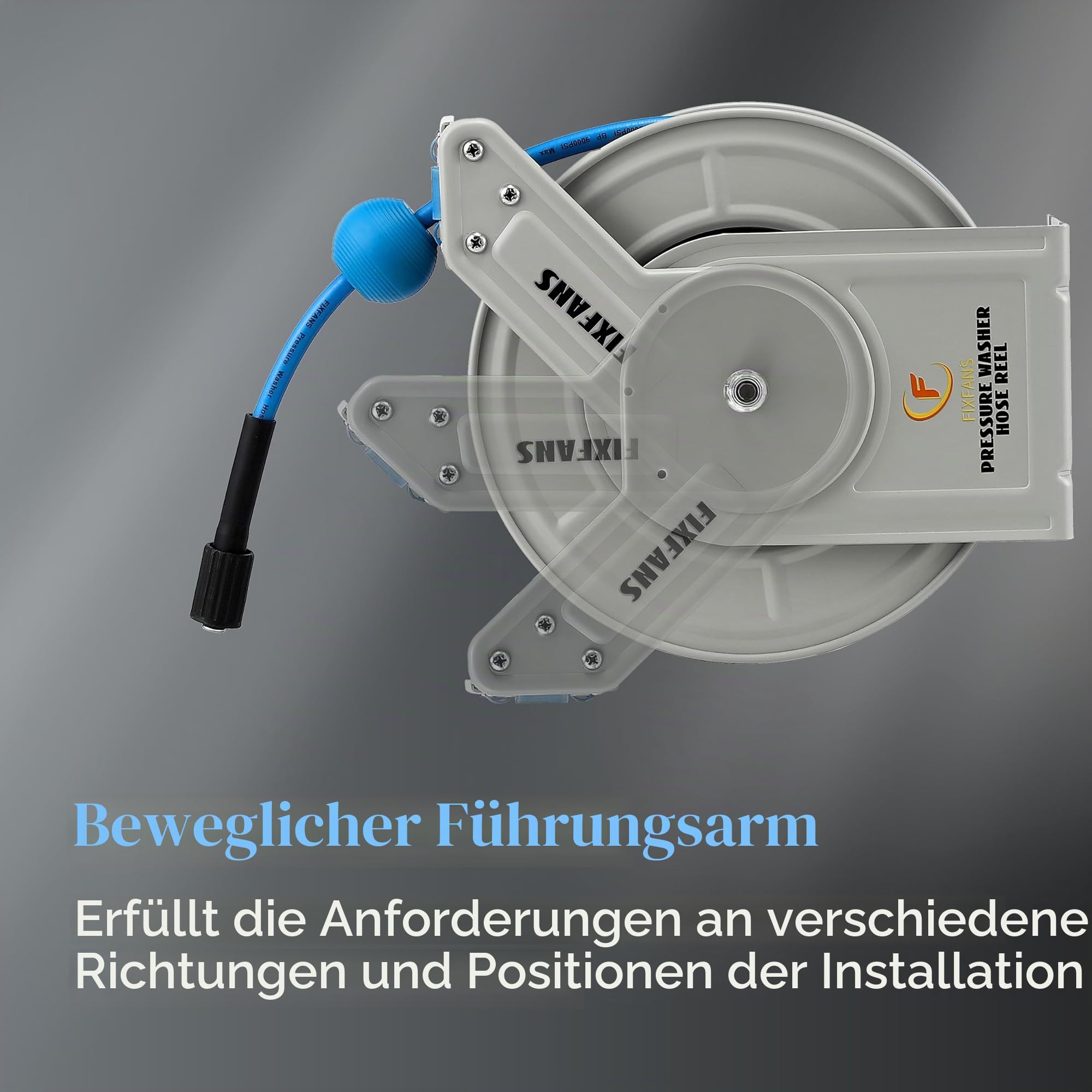 FIXFANS Hochdruckreiniger-Schlauchtrommel mit Schlauch, 0,6 cm x 18,3 m, einziehbar, robust, automatische Rückwicklung, Wandmontage, 3600 PSI
