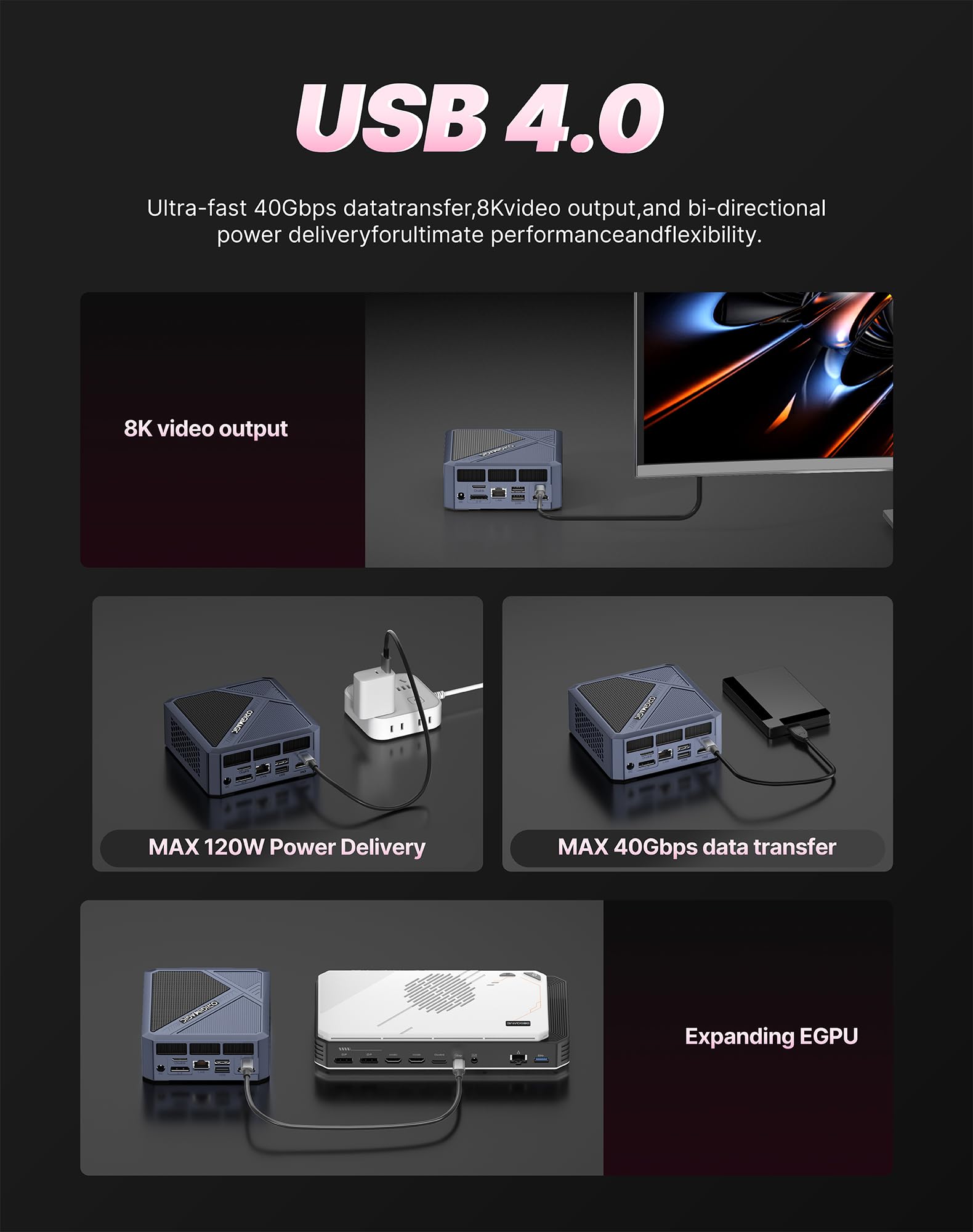 Mini PC A1 Pro Ryzen 9 7940HS Jusqu’à 5,2 GHz,32 Go DDR5(64Go Max),SSD 1To,Triple écran 4K,Wi-FI 6E,BT5.2,2.5G LANdéal pour Les Jeux,Design,bureautique Autres environnements