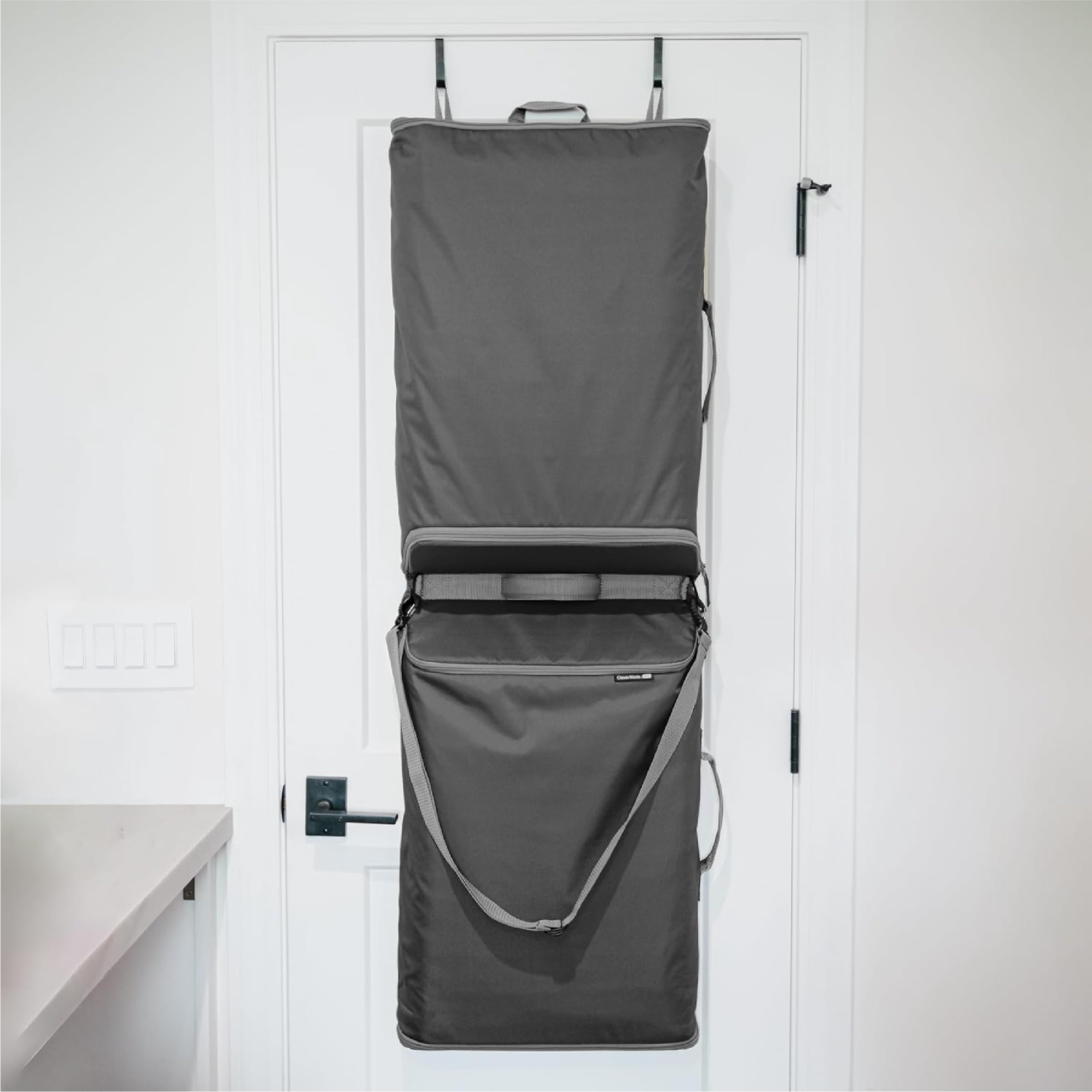 CleverMade Convertible Laundry Hamper Bag - Shadow Gray Stone holds 43L 40 lbs 2 Compartments - Storage with