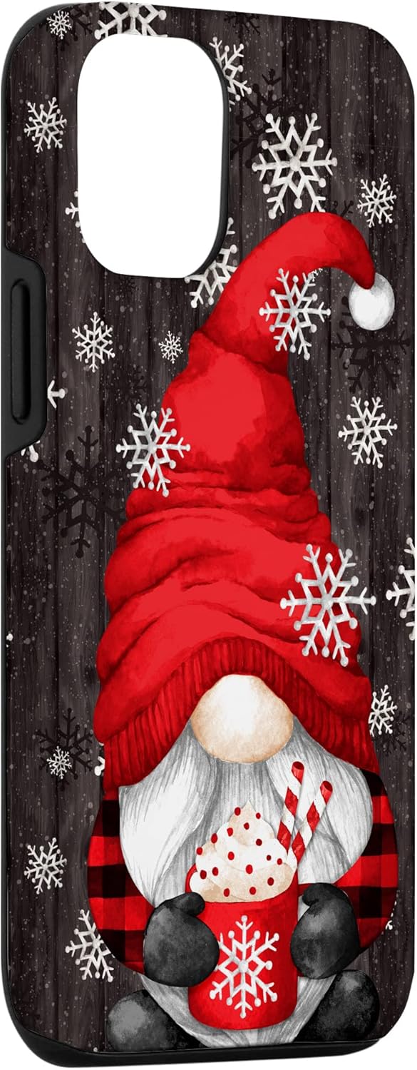 Red Christmas Gnome For Women With Hot Cocoa Mug Cute Xmas Case for iPhone 12/12 Pro