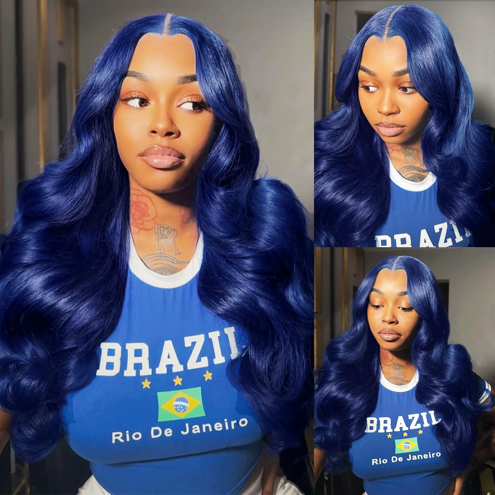 ELFSECRET Blue Lace Front Wigs Human Hair 13x6 Hd Transparent Lace Body Wave Dark Blue Wigs Human Hair 180% Density Wear And Go Glueless Wig Human Hair Pre Plucked For Black Women 26 Inch