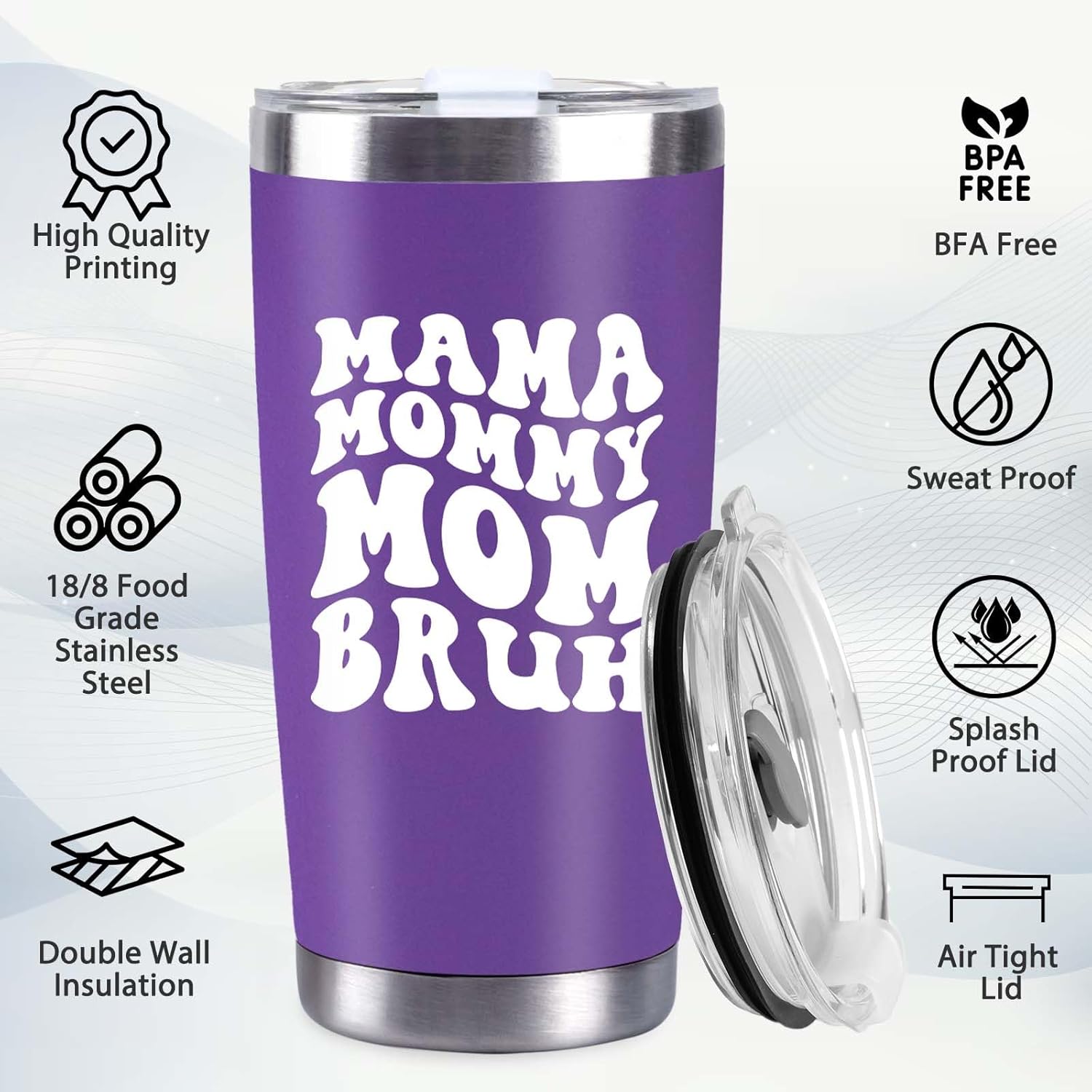 Mother's Day Gifts for Mom from Daughter Son Kids 20 Oz Funny Purple Mama Mommy Mom Brush Stainless Steel Tumbler Coffee Travel Mug with Lid and Brush Christmas Gift, Purple - Image 8