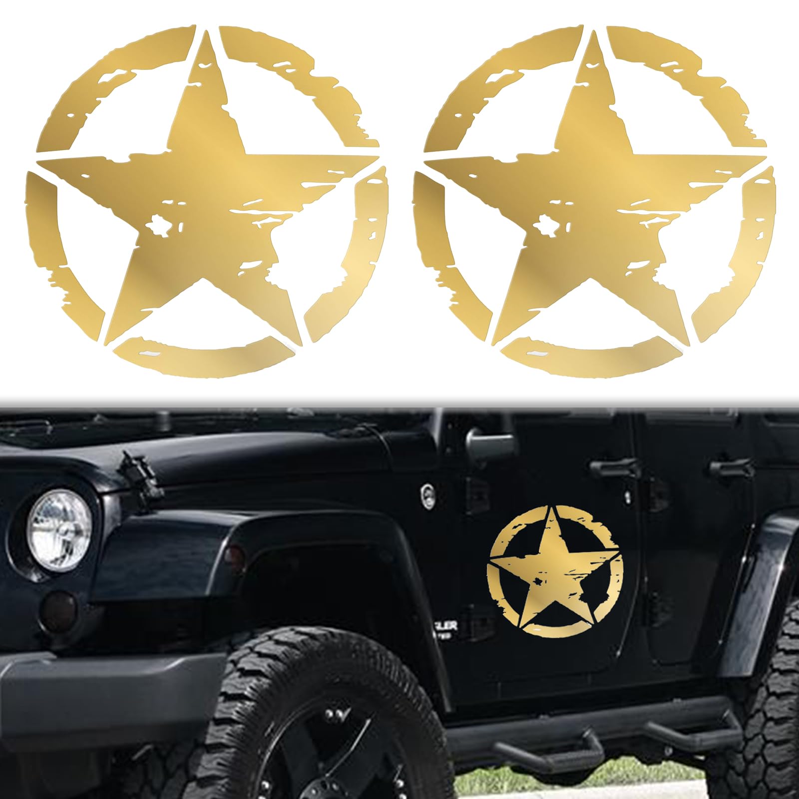 Longivia® 2 Unidades Pegatinas 4x4 Estrella Militar - Varios Tamaños 10cm, 15cm, 20cm, 25cm - Accesorios Todoterreno Vehiculo Historico Off Road (10cm x 10cm negro) — view 7