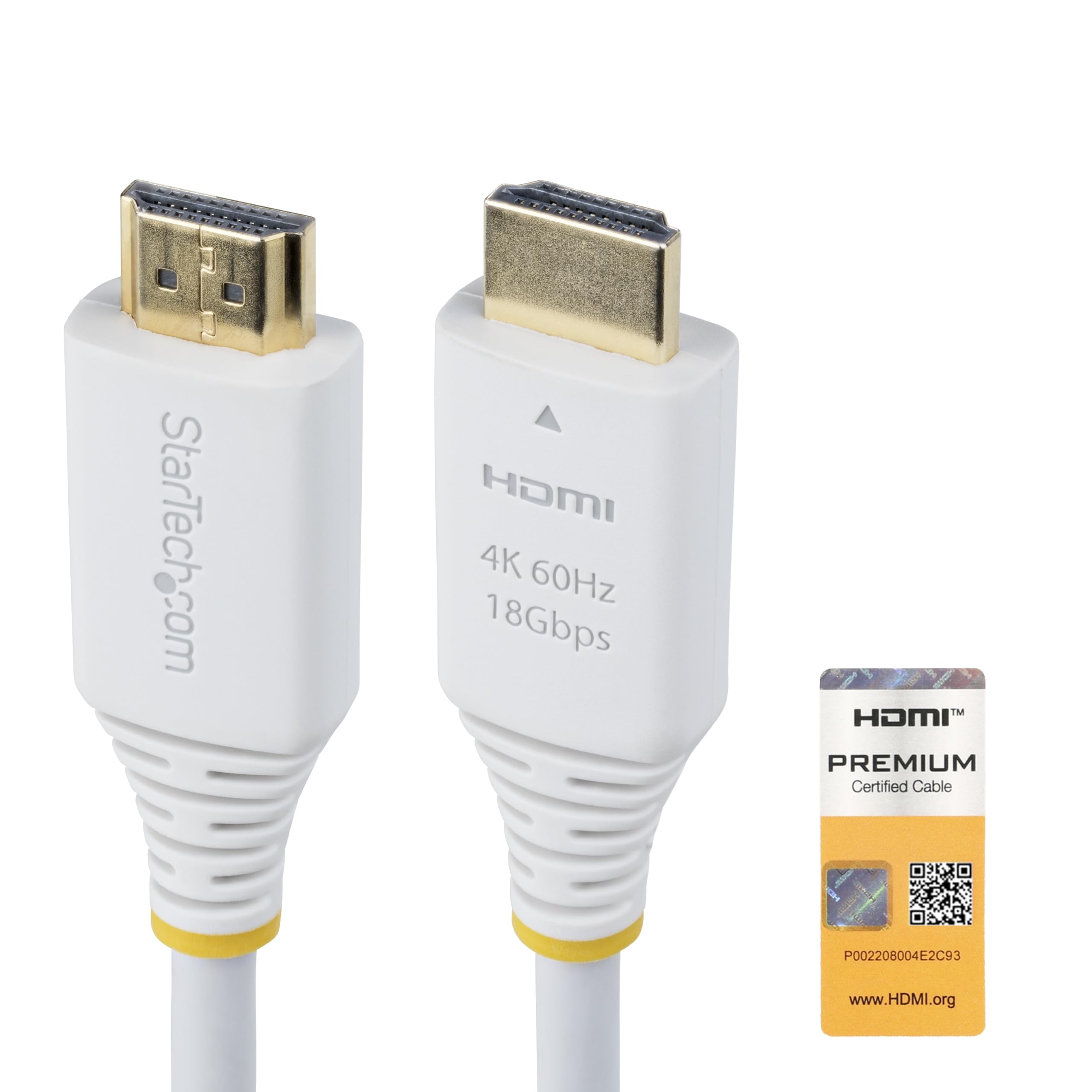 StarTech.com 6ft (1.8m) Premium Certified High Speed HDMI Cable, 4K 60Hz/1440p 144Hz, 18Gbps, UHD HDMI 2.0 Cord, TPE Jacket, White