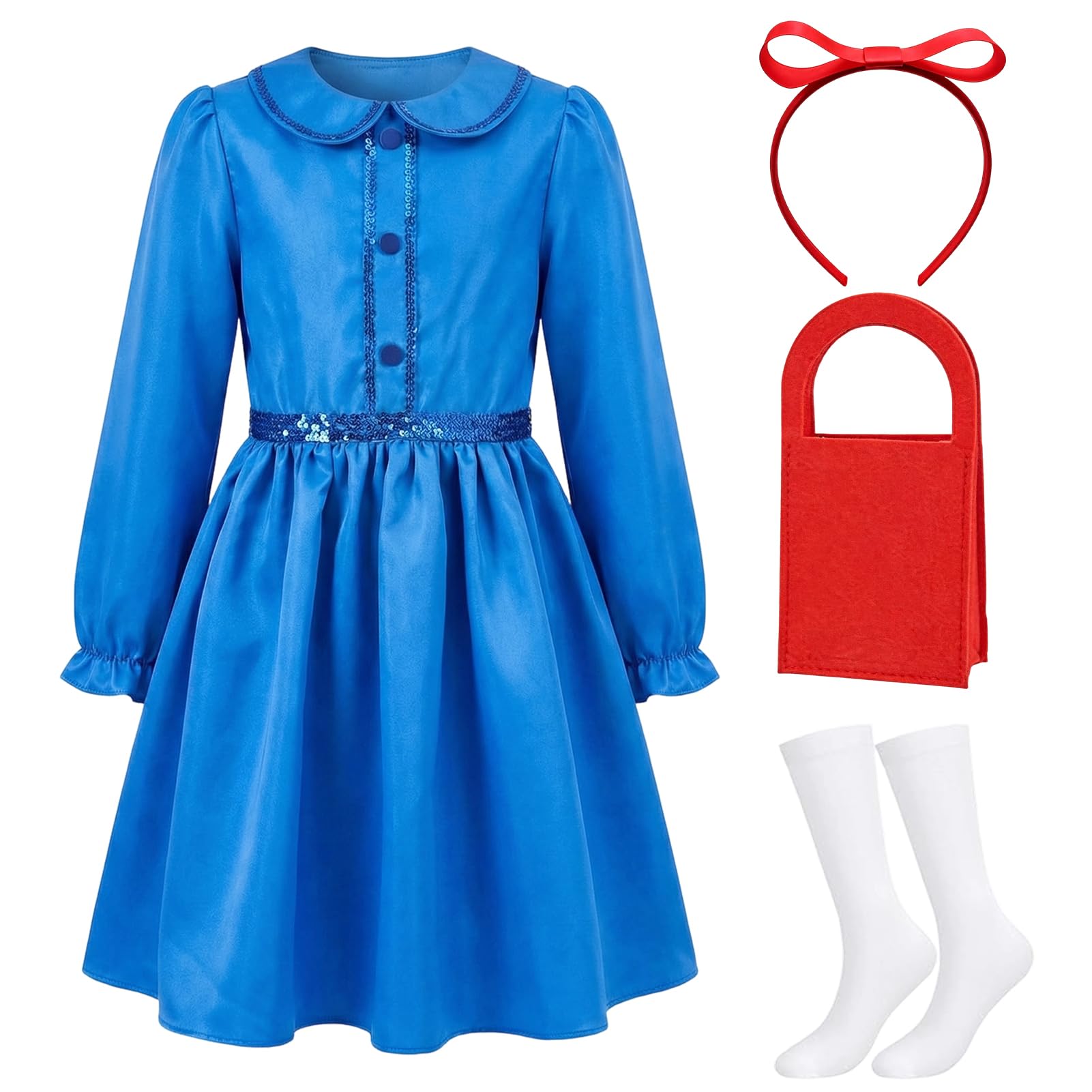 Crittygo Matilda Costume, World Book Day Costumes with Headband Socks Handbag, Matilda Fancy Dress Up for World Book Day & Theme Party - Image 2