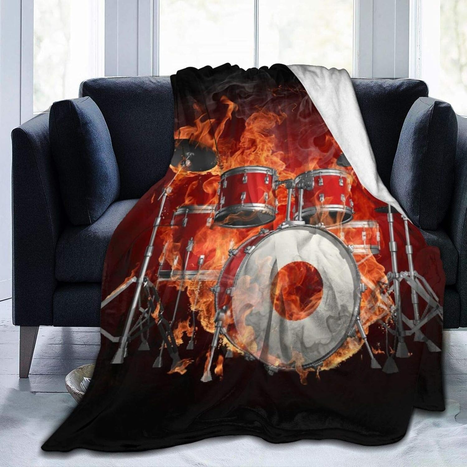 Soft Cozy Lightweight Throw Blanket,Drums in Fire Series of Fiery