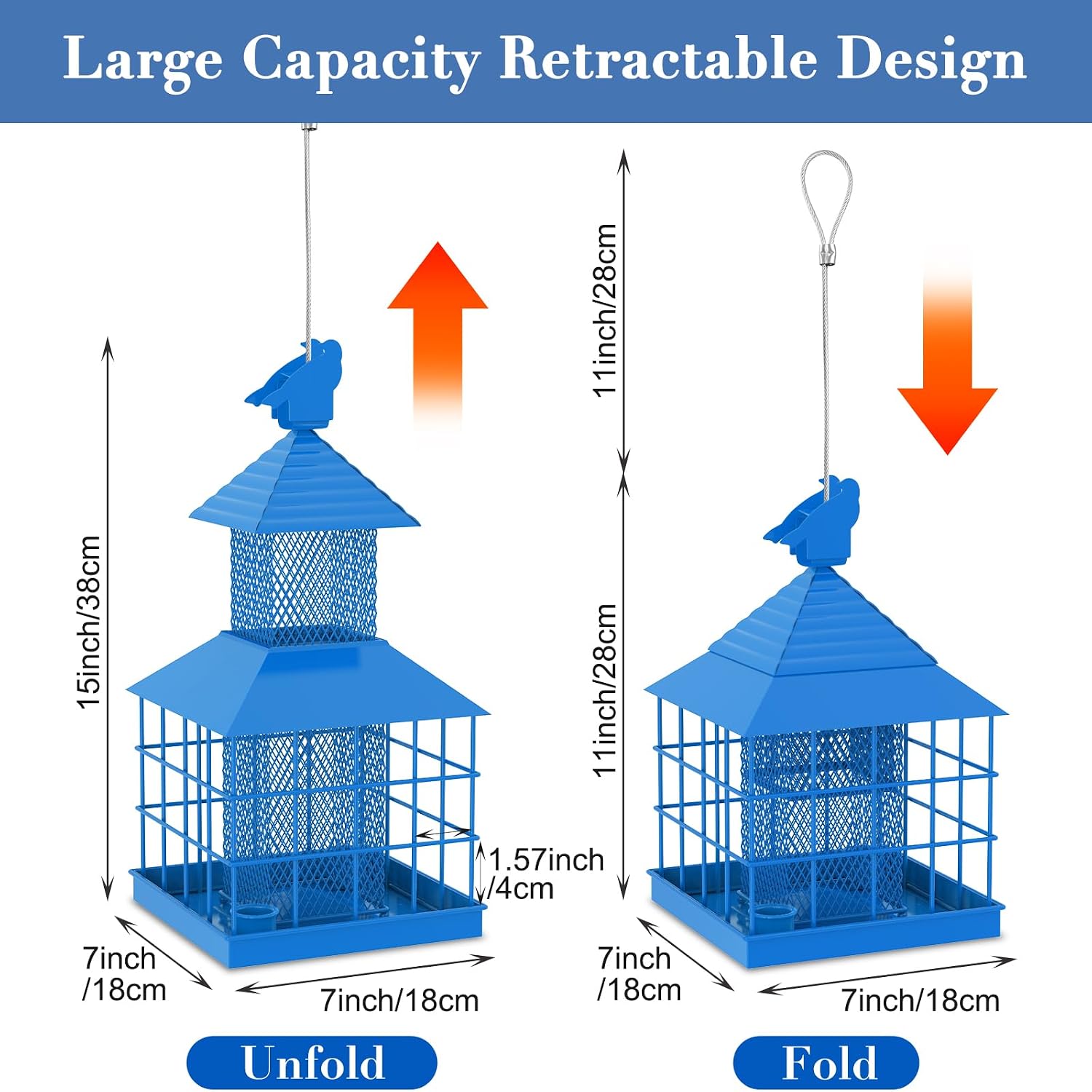 caged bird feeders squirrel-proof, ulendis metal capacity-cage tube seed feeders with tray, wild bird feeders for outdoors hanging attract birds(sky blue)