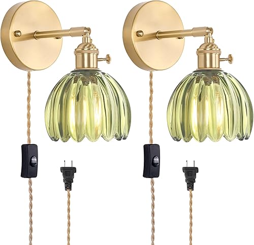 Miniatura 29 de Candelabro de Pared Vintage Operado por Batería con Linda Lámpara de Vidrio Transparente de Tulipán, Luz de Pared Recargable Inalámbrica Alimentada