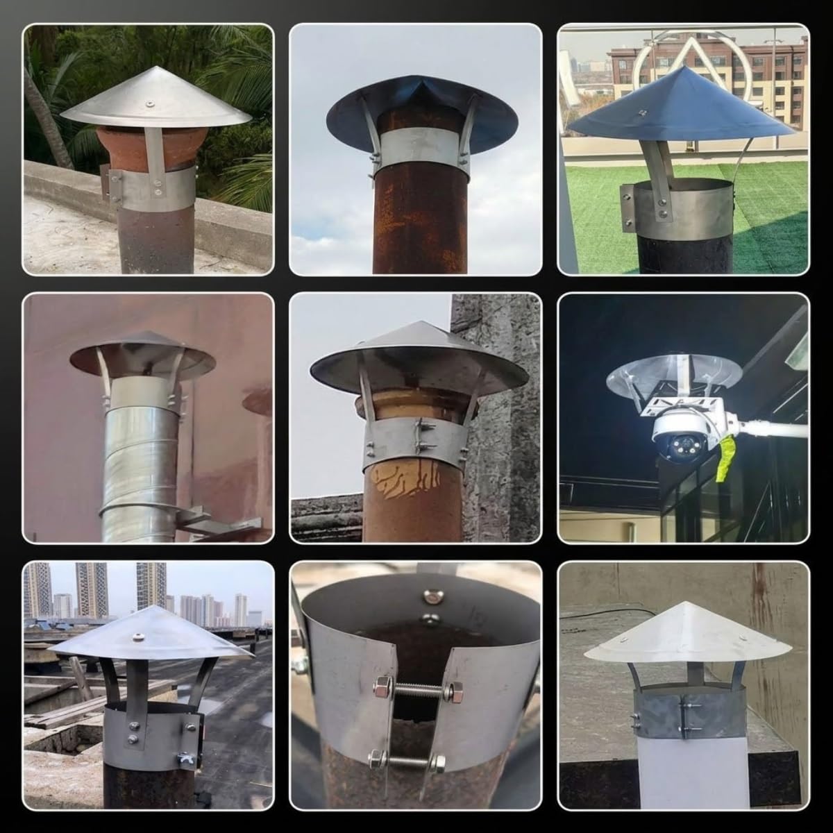Schornsteinkappenabdeckung, Edelstahl-Regenkappe, Winddichter Dachschutz | Kaminabdeckung Mit Klemmband, Wetterschutz, Schornsteinabdeckung Für Werkstatt Garage Abluft Verbessern(150mm/5.9in)