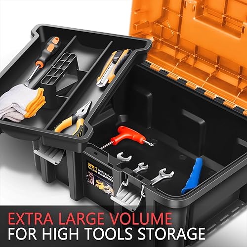 Miniatura 6 de PM PERFORMOTOR - Juego de 2 cajas de herramientas, organizador con cerradura portátil, caja de herramientas con bandeja extraíble para taller