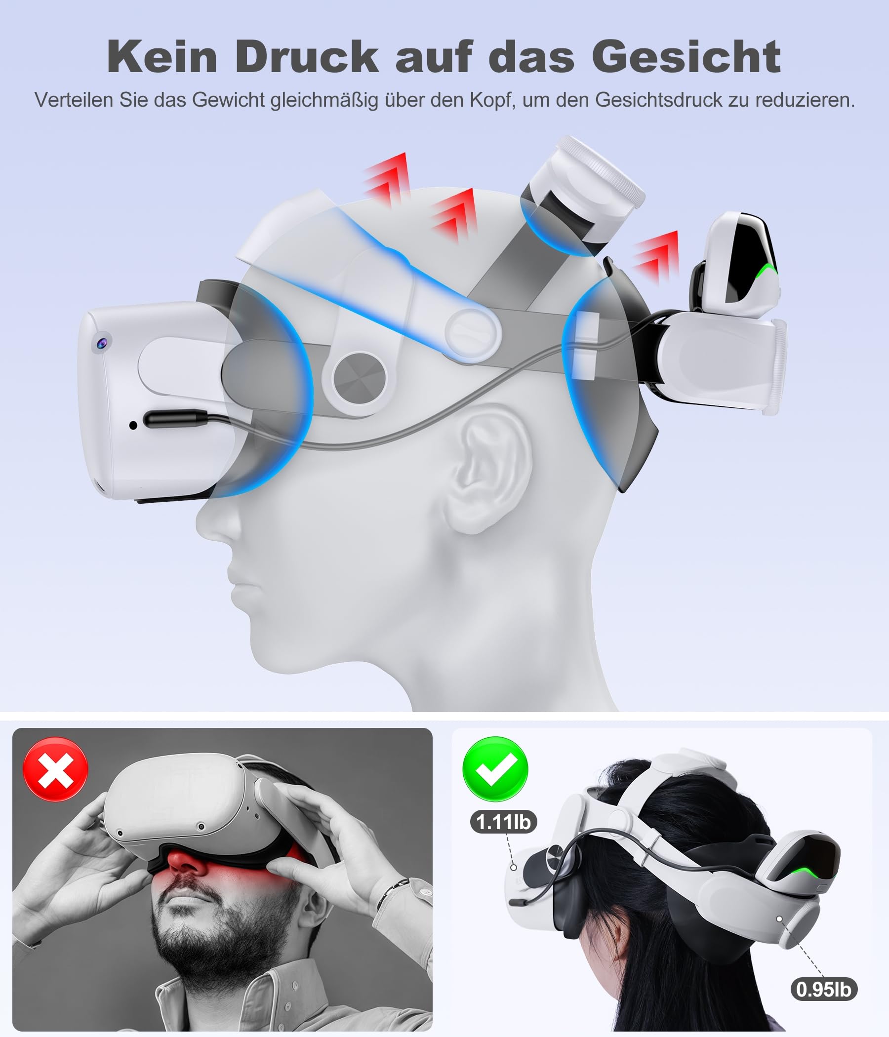 Elegamefy MQ4000 Series Double Knobs Sangle réglable pour Meta Quest 3/2, Elite Strap avec batterie magnétique et station de charge, prolonge la durée de lecture, charge rapide pour Oculus VR