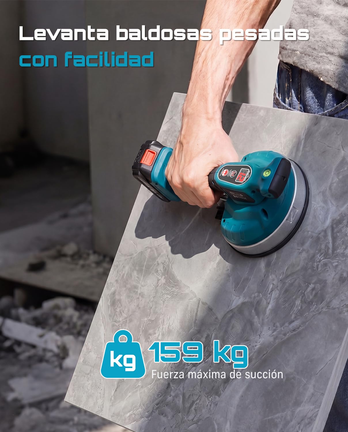 SEESII Máquina Vibradora Azulejos 160mm Para La Colocación De Azulejos | 2 Baterías 2000 mAh, Azulejos 30–150 cm, 28.000 RPM Anti-Burbujas, 10 H, 12 Vel., 159 Kg, Compatible Makita 18V