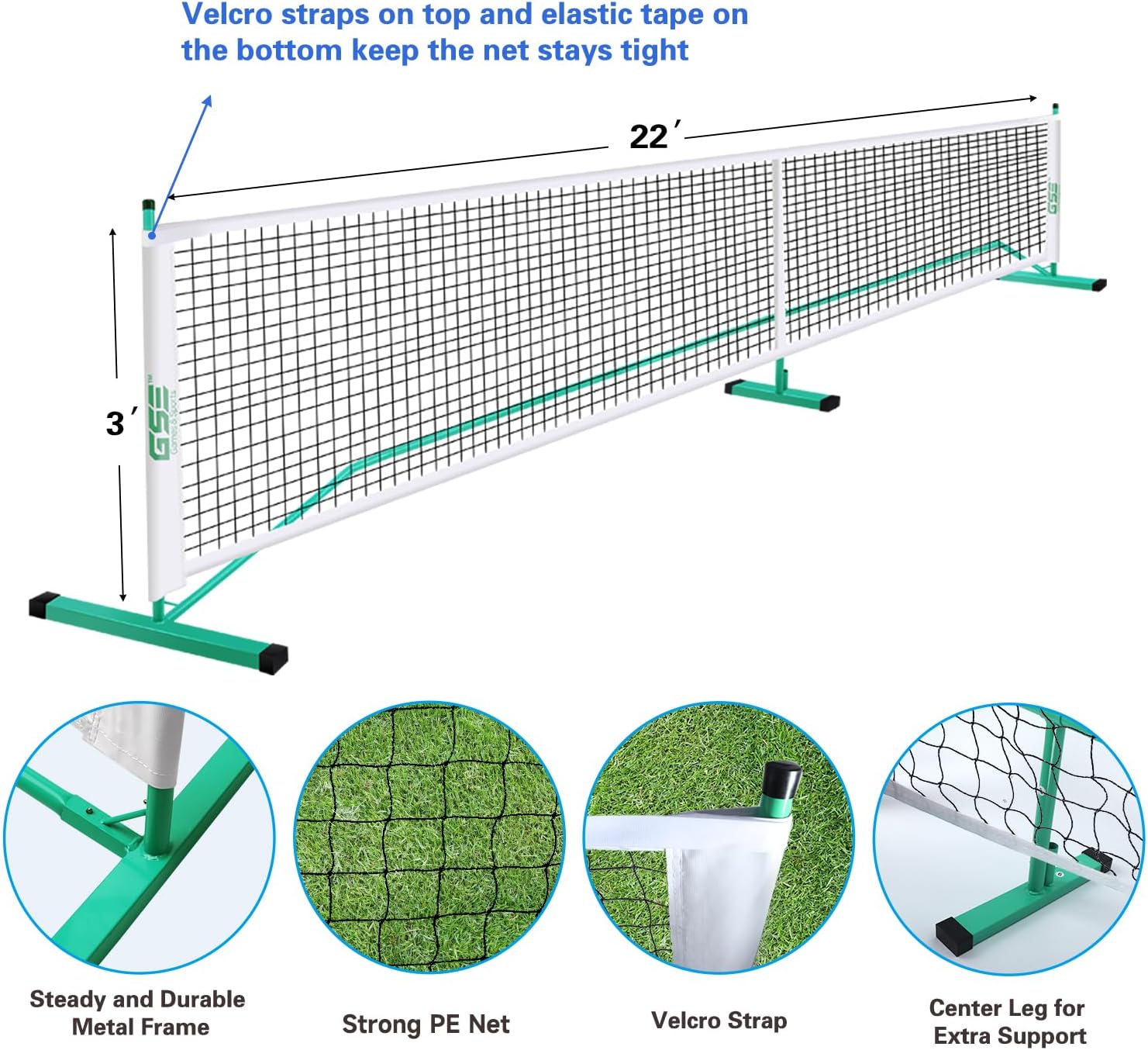 GSE Games & Sports Expert Portable Pickleball Net Set with Regulation Size Pickleball Net, 4 Pickleball Paddles, 6 Pickleballs, Carrying Bag, Weather Resistant Metal Frame for Outdoor
