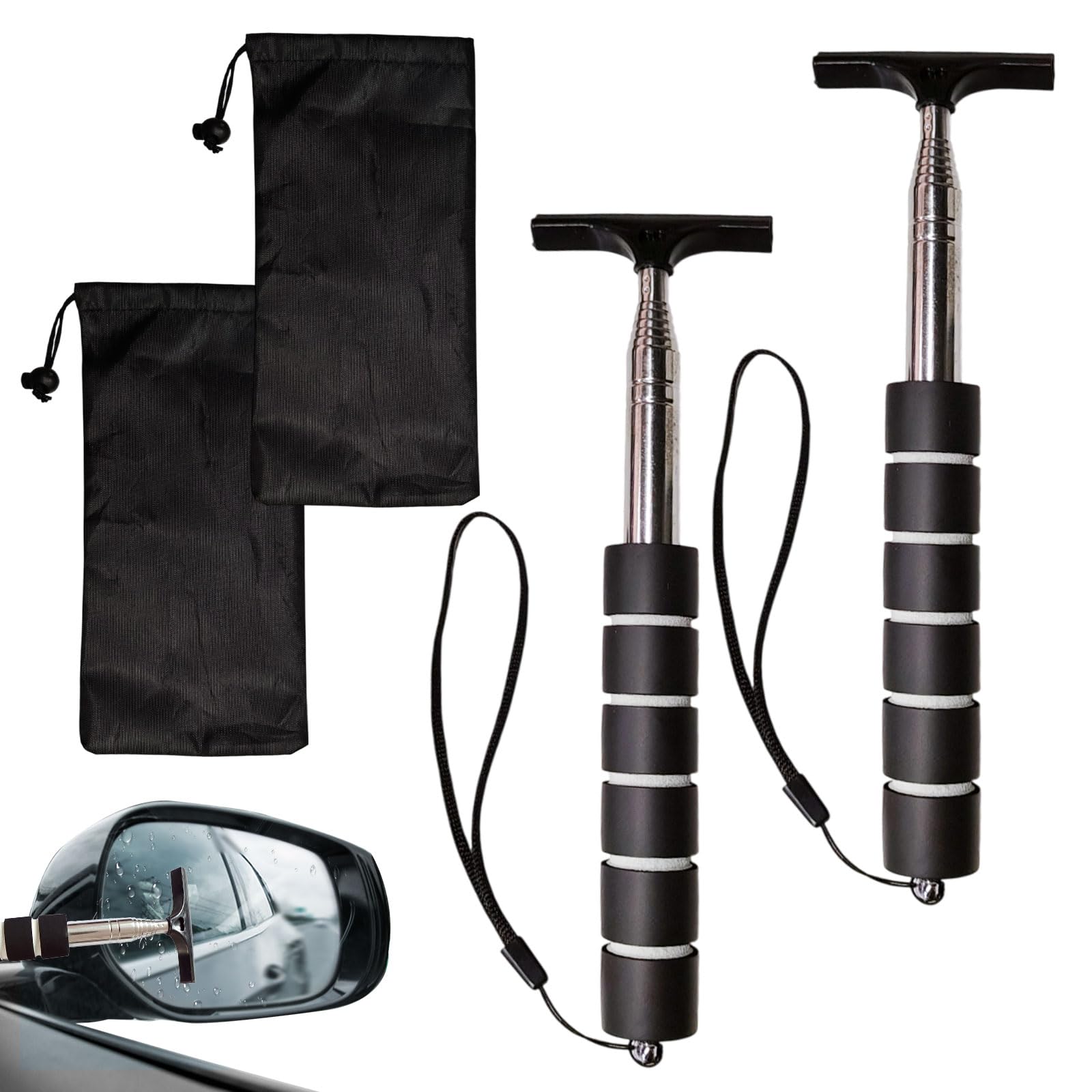 2 Piezas Limpiaparabrisas Retráctil Escobilla de Espejo Lateral de Coche Limpiaparabrisas de Espejo Escobilla Telescópica Retrovisor Limpiador de Agua, Apto para Todos Los Vehículos (Negro)