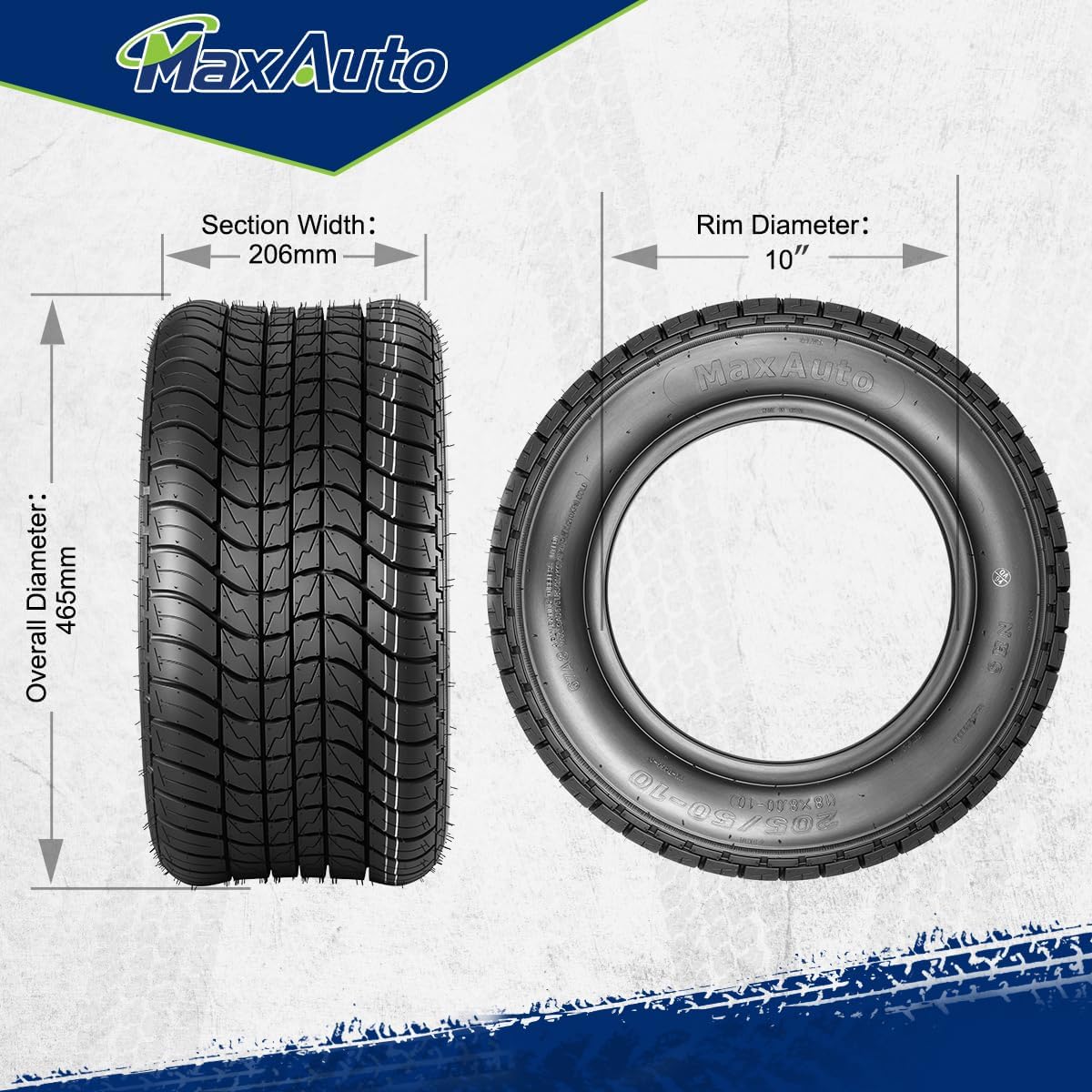 MaxAuto 205/50-10 Golf Cart Tires 205/50/10 205-50-10 205 50-10 Tire 4PR Tubeless, Set of 2