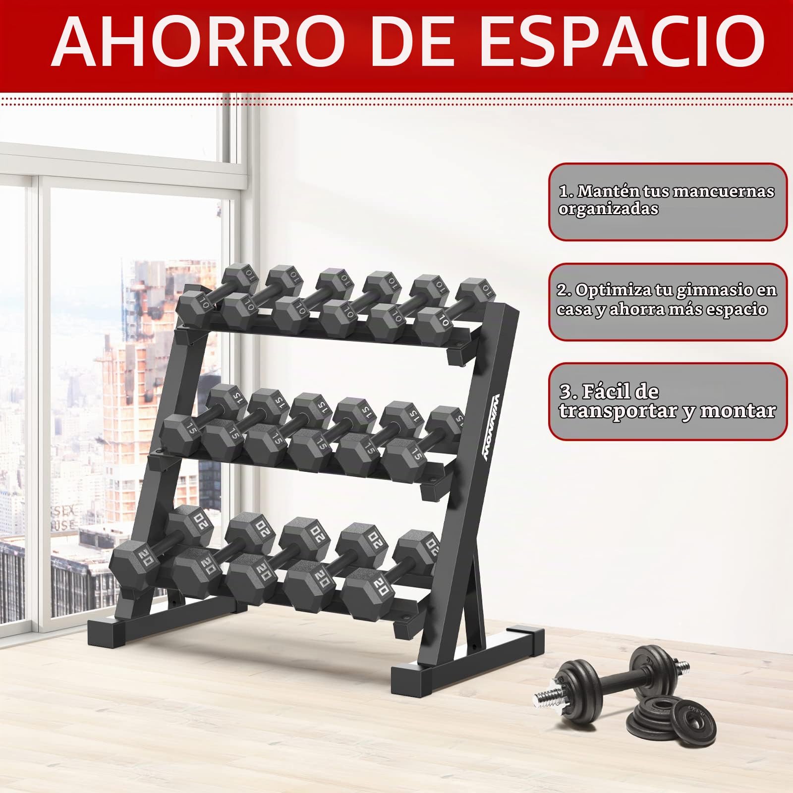 WINNOW, estante para mancuernas de 3 niveles, gimnasio en casa, soporte de almacenamiento para mancuernas, estante de almacenamiento de pesas para mancuernas