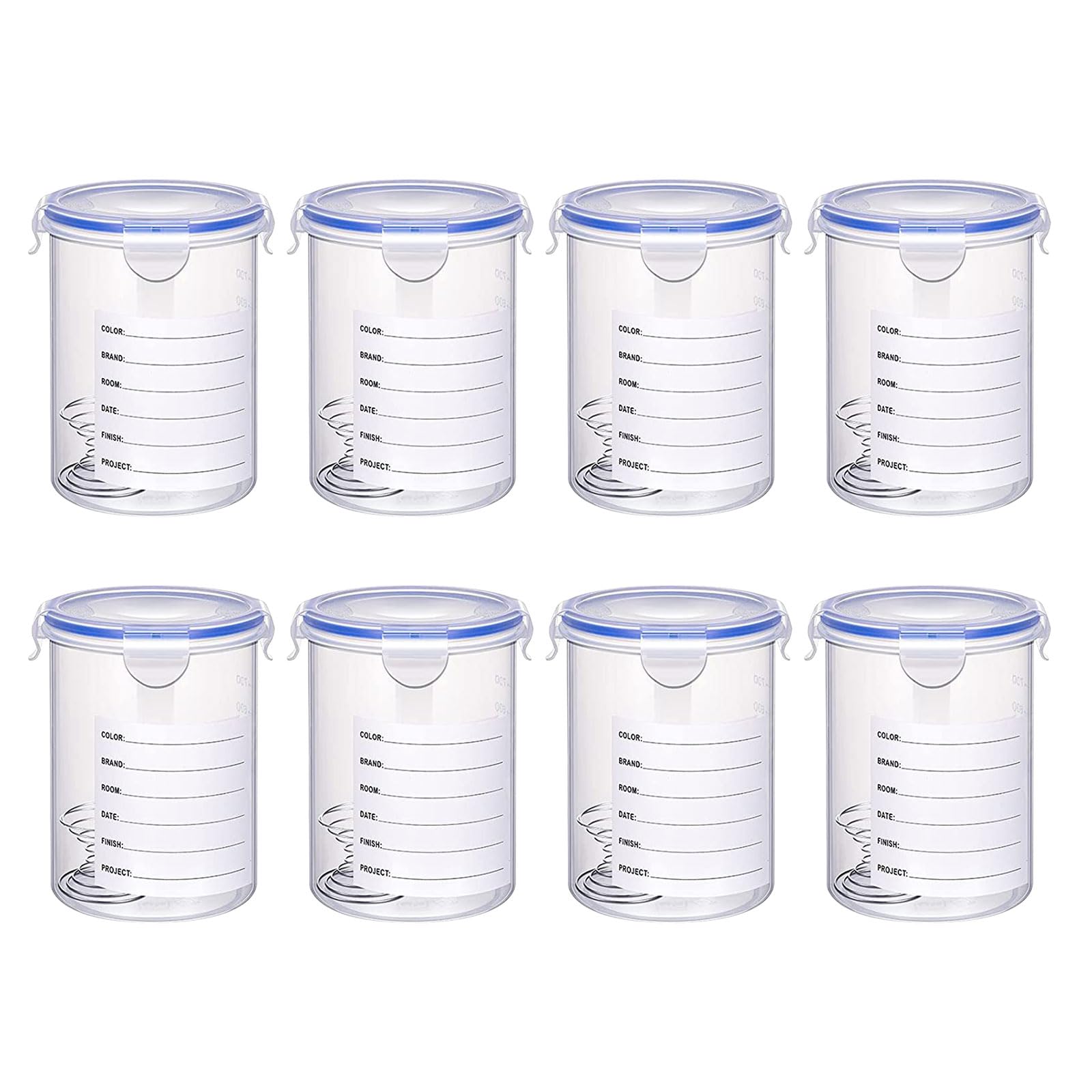 BOLOUY 8Pcs Paint Container with Stainless Steel Mixing Tool Paint Cups Clear Paint Container for Repainting Paint