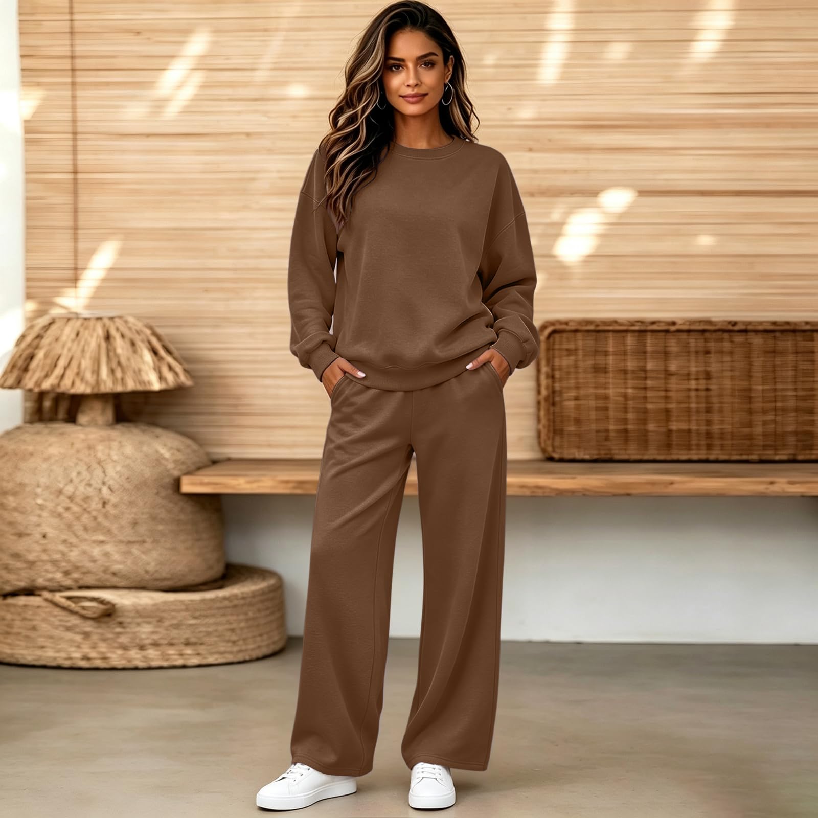 Pantaloni Tuta Donna Larghi Felpa Completo Base per Palestra e Casa