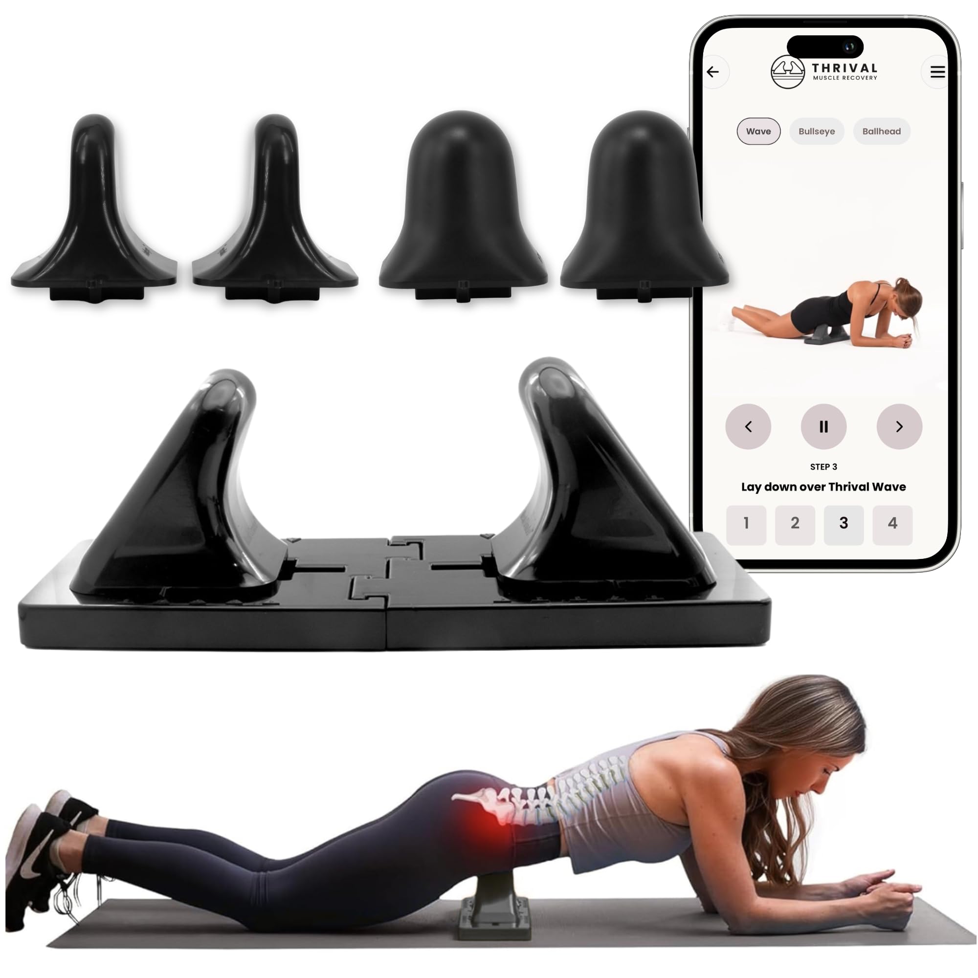 Thrival Deep Tissue Pro - Fully Adjustable Psoas Muscle Release Tool for Hip Flexor, Back, Glute, Iliacus, and Neck Pain - Trigger Point and Myofascial Release Tool – Carbon Black