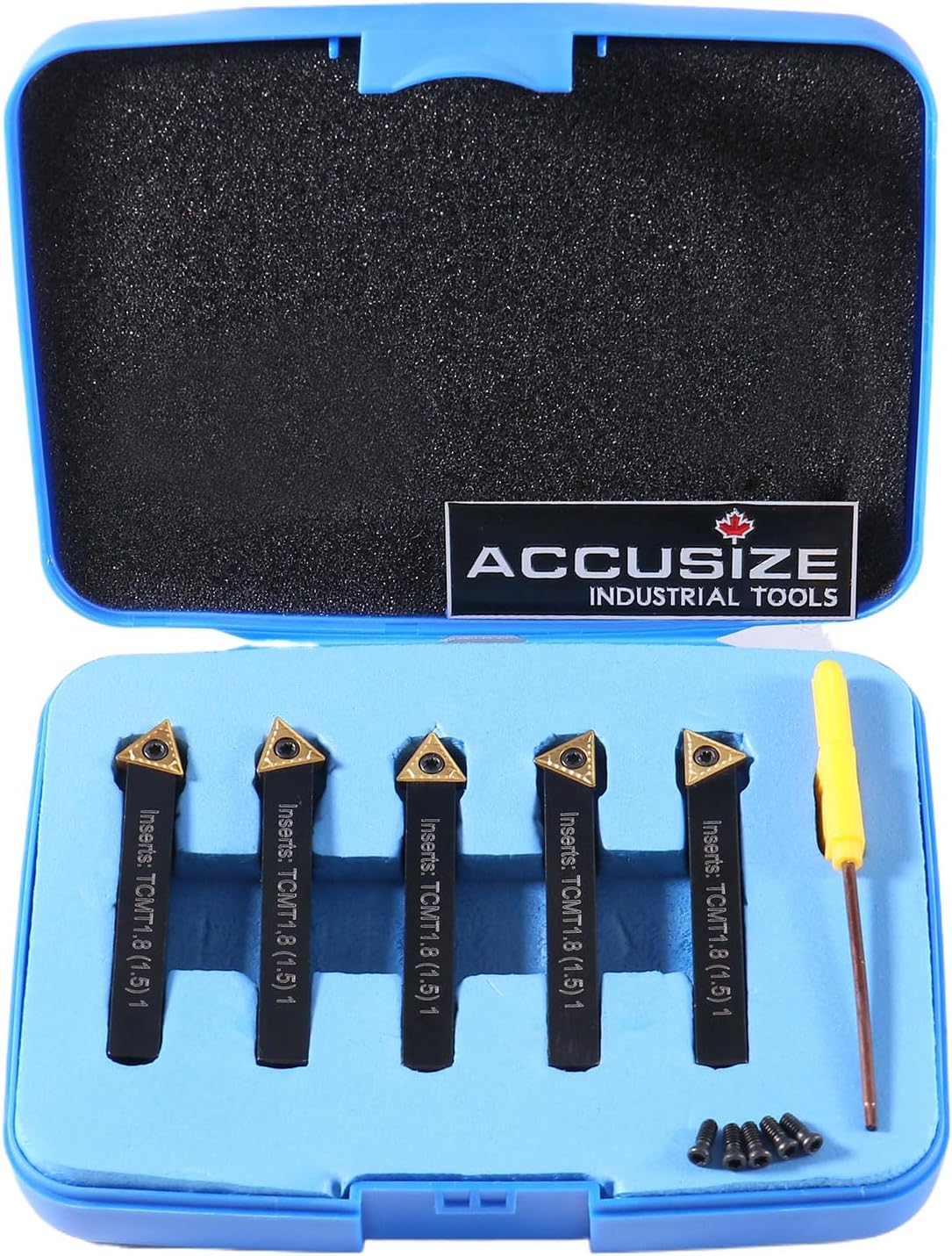 Accusize Industrial Tools 1/4'' by 2'' Oal 5 Pc Indexable Turning Tool Set with Tcmt1.8(1.5) Carbide Inserts, 2380-5022