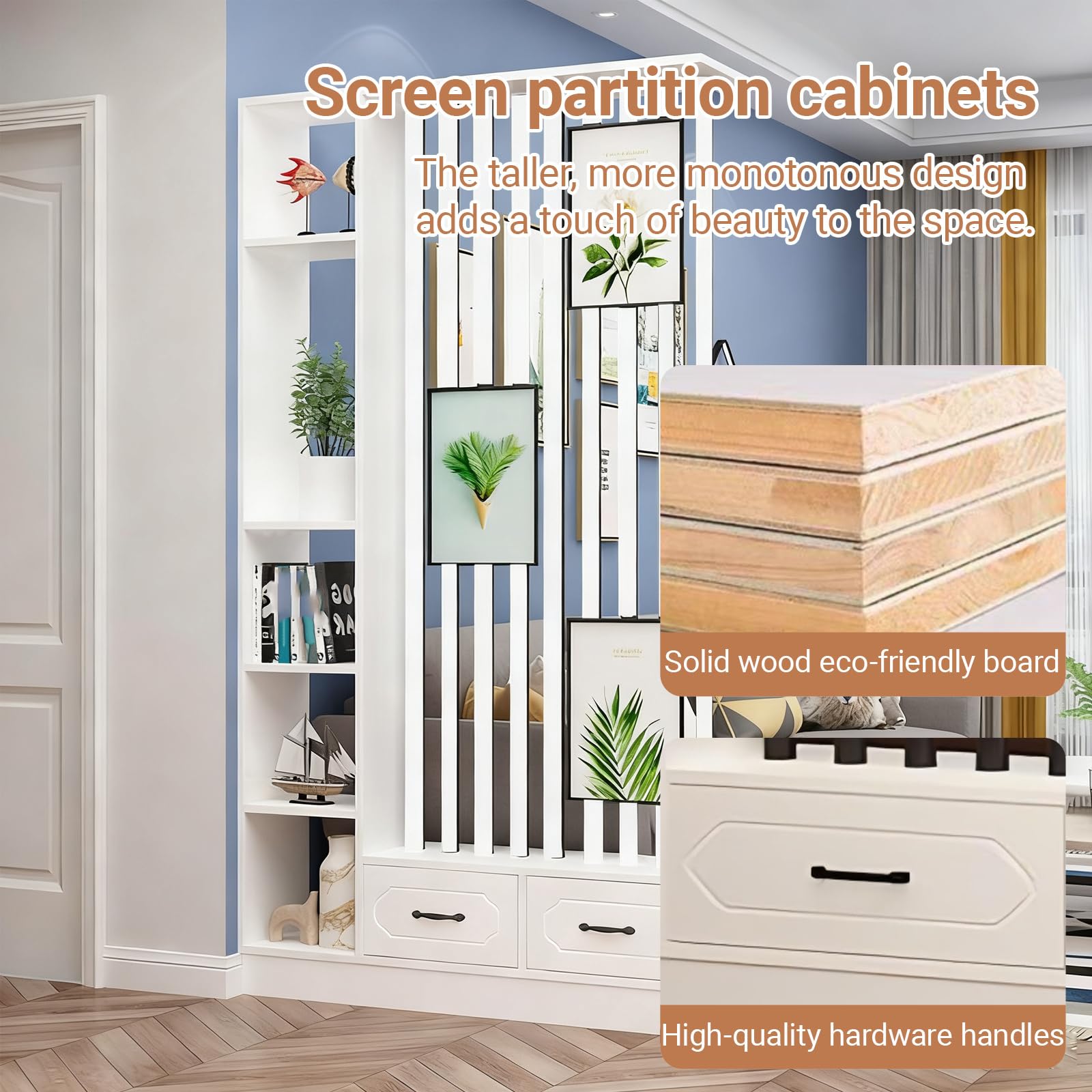 Divisorio per ambienti in legno schermo privacy contenitore con cassetti | Libreria aperta autoportante in legno a griglia, ripiani aperti multilivello(White+Black,100CM/39.4IN)